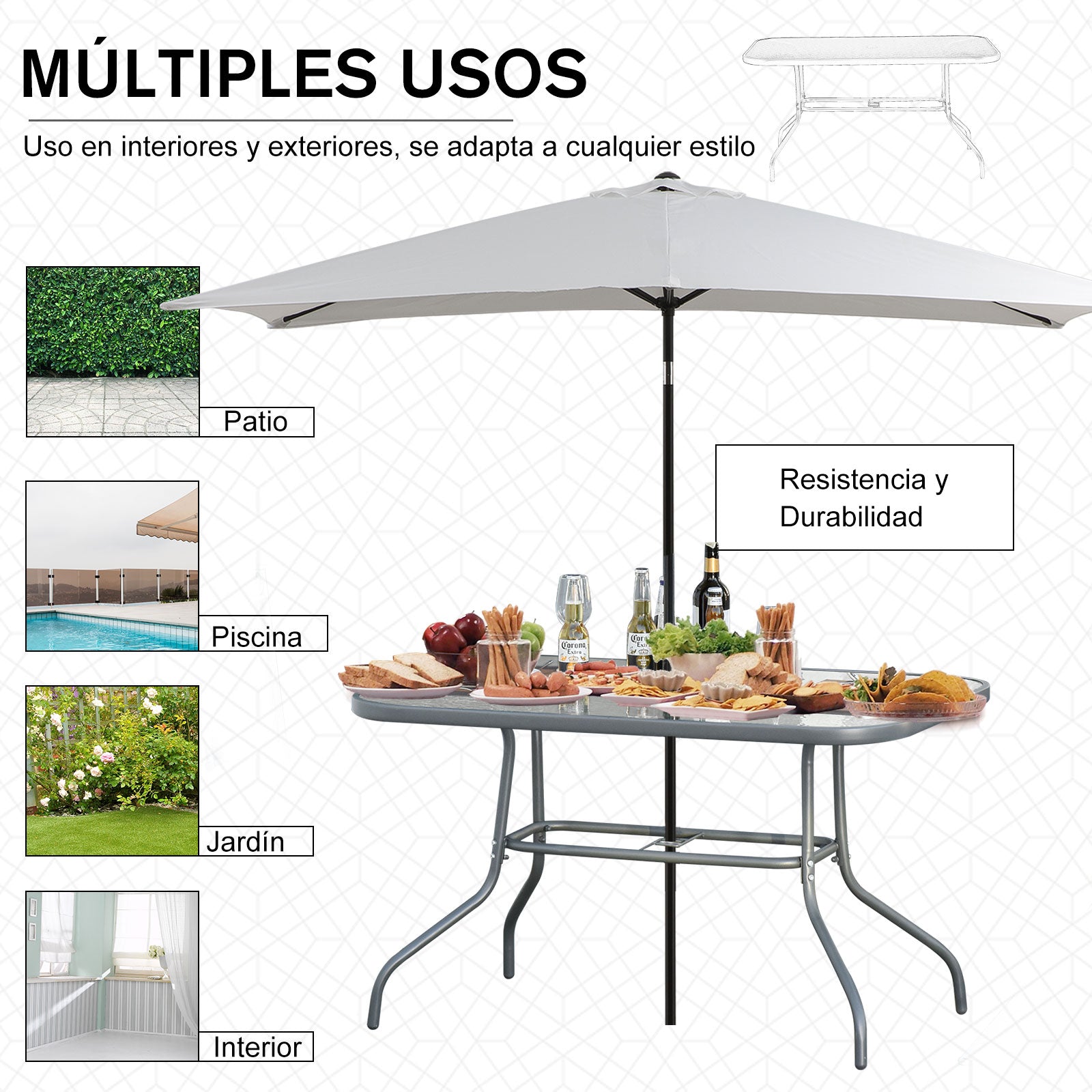 Mesa Retangular de Metal para Jardim 120x80x70 cm - Cinza Carvão