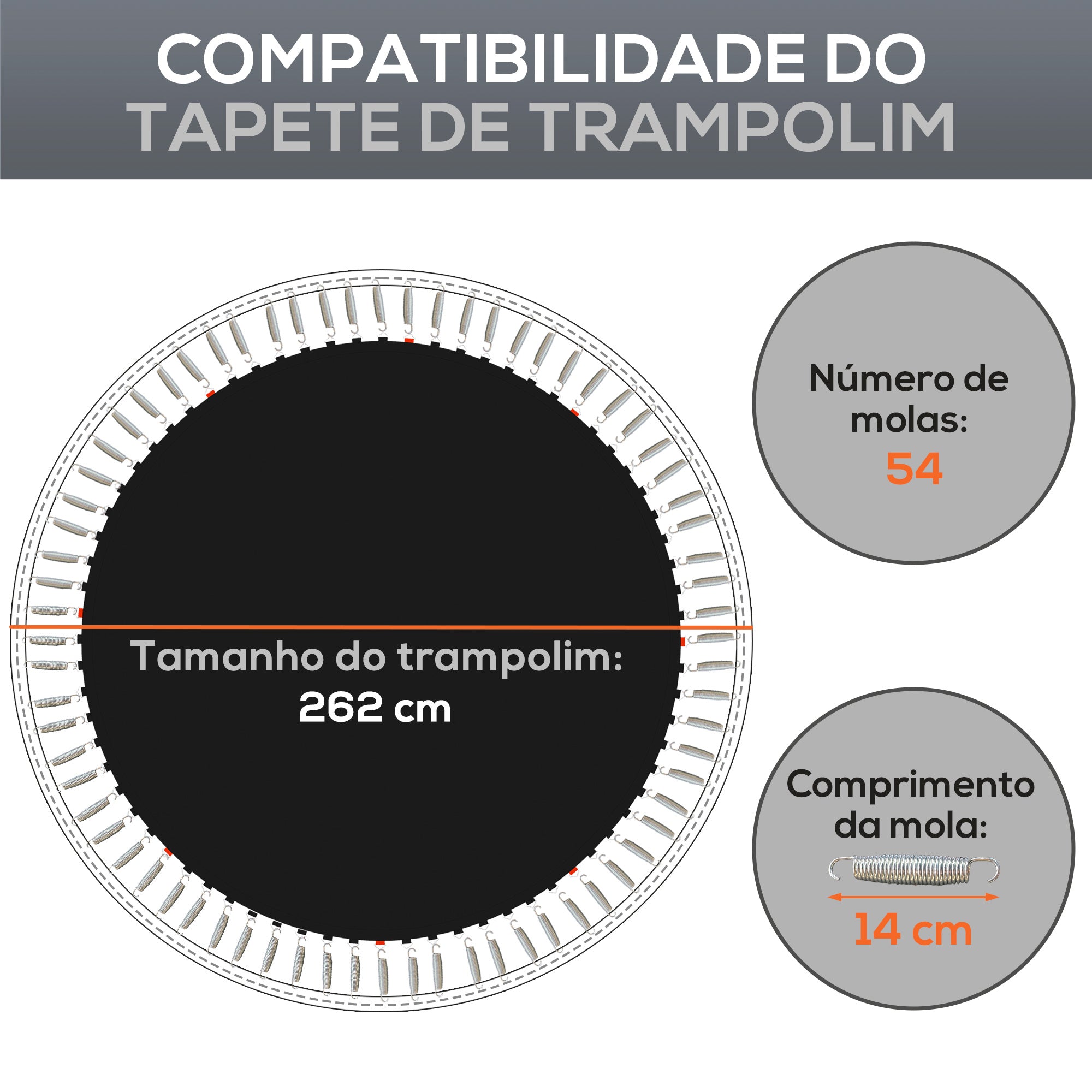 Tapete de Substituição para Trampolim Redondo Ø262 cm Preto