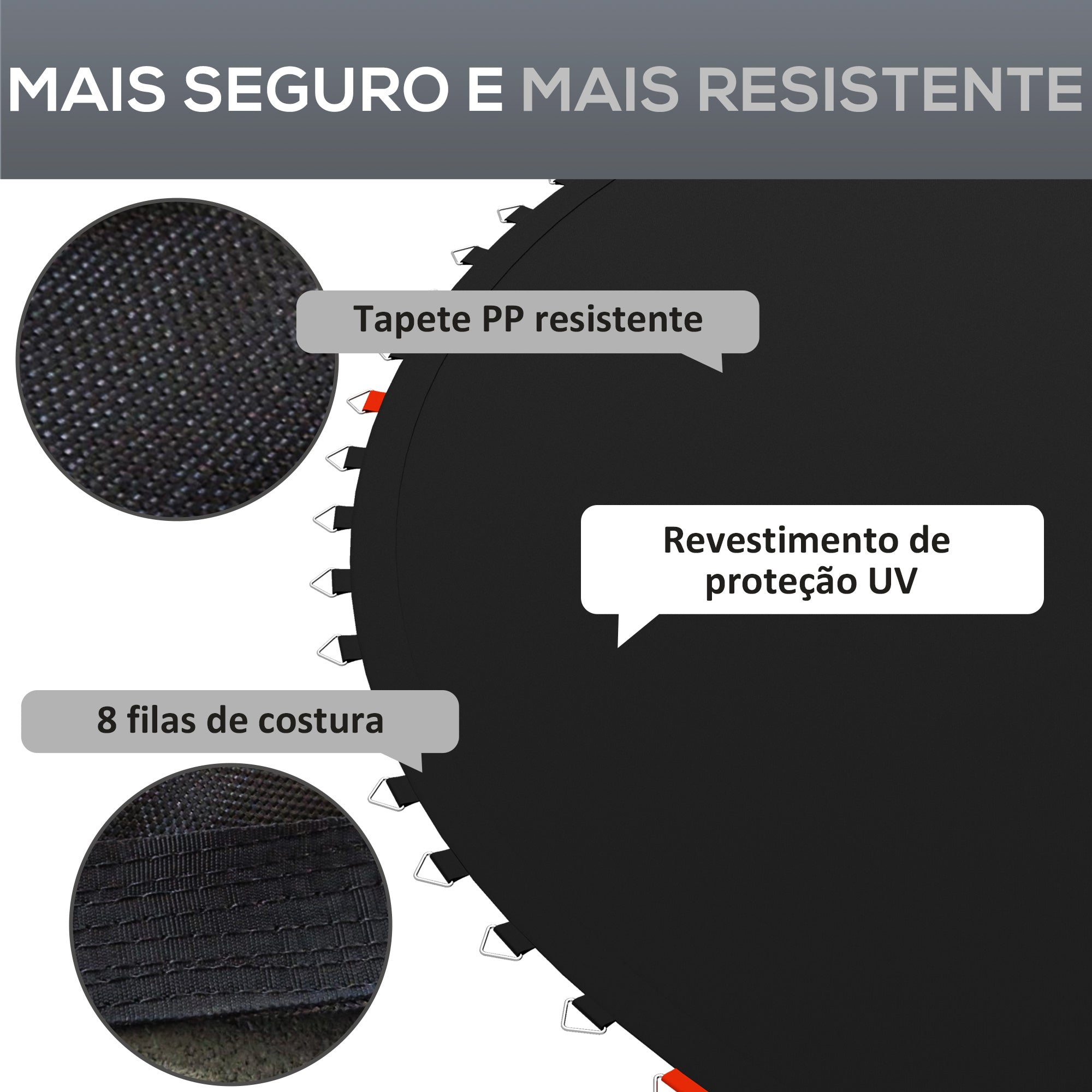 Tapete de Substituição para Trampolim Redondo Ø262 cm Preto