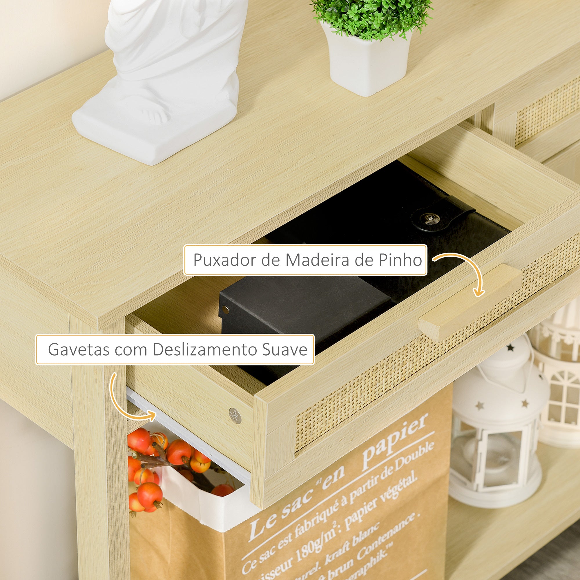 Mesa de Console em Malha 100x30x76 cm - Natural