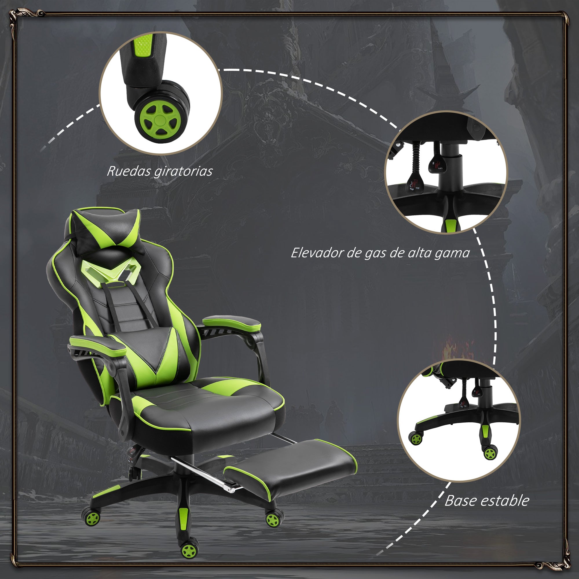 Cadeira Ergonômica Gaming Verde e Preto 65x70x118.5-126.5 cm