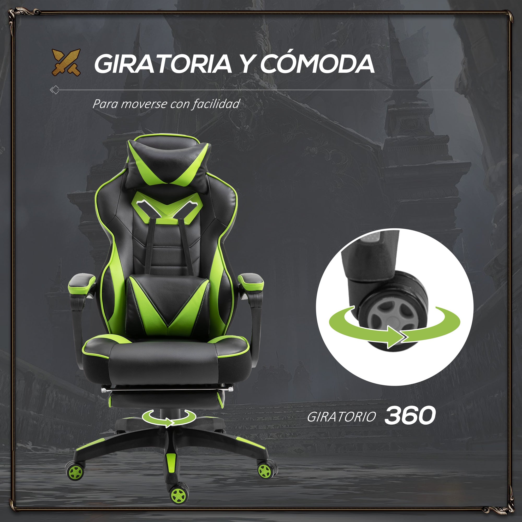 Cadeira Ergonômica Gaming Verde e Preto 65x70x118.5-126.5 cm