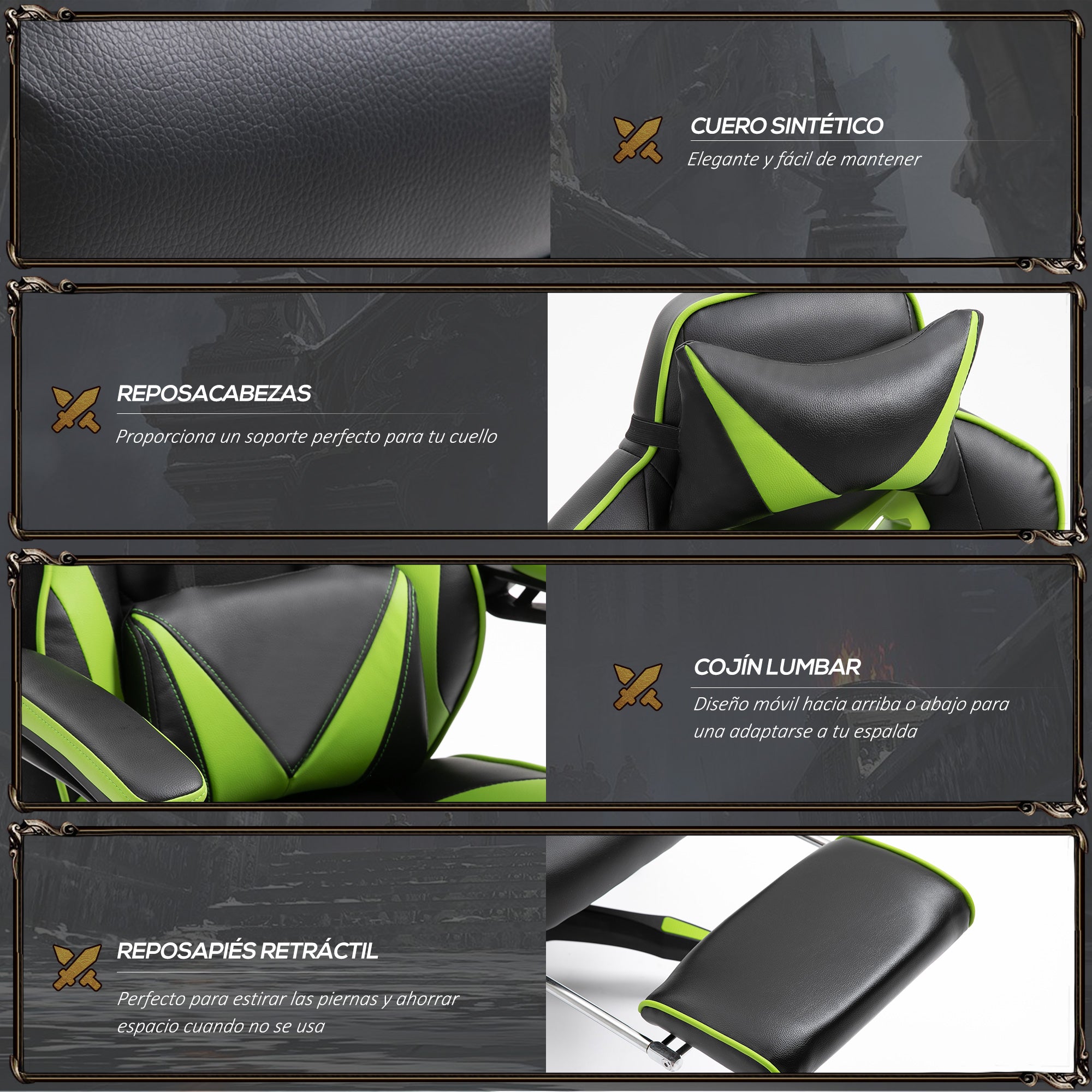 Cadeira Ergonômica Gaming Verde e Preto 65x70x118.5-126.5 cm