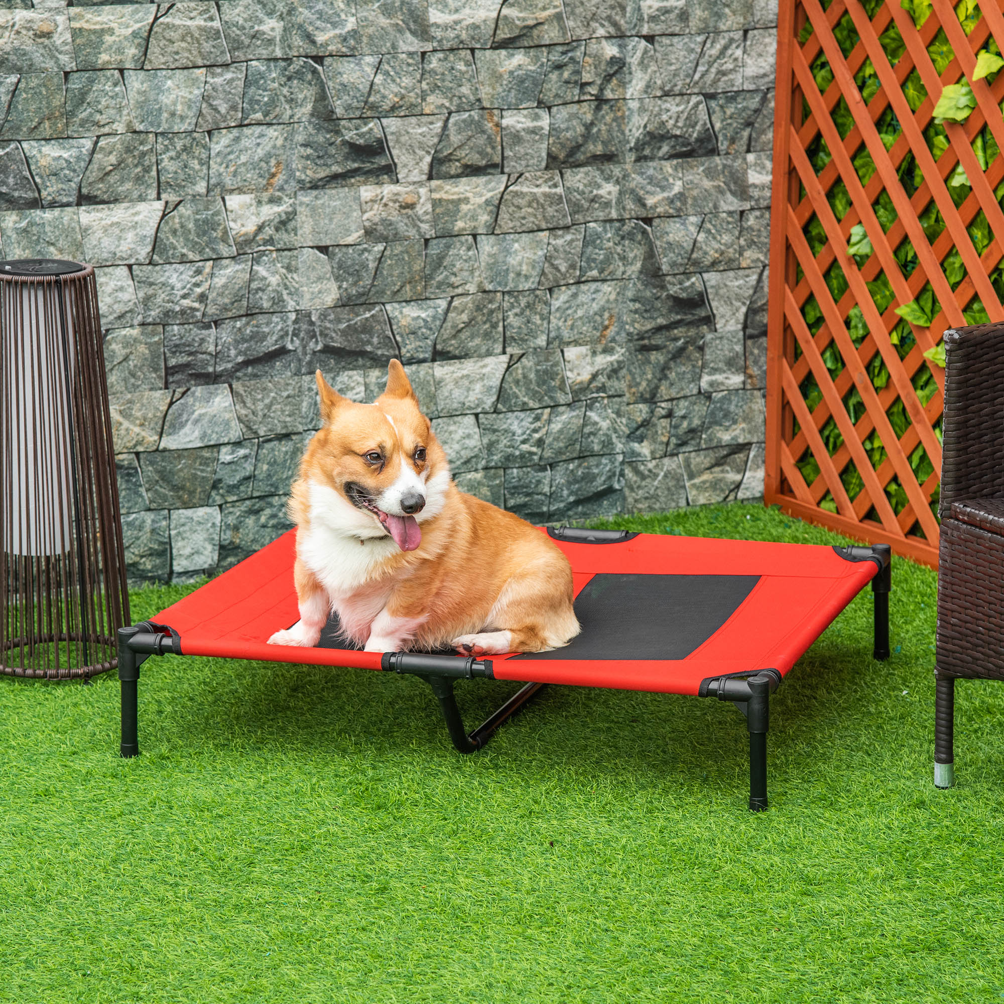 Cama Elevada para Animais de Estimação – 91,5x76,2x18cm – Vermelho – Metal e Tecido Oxford