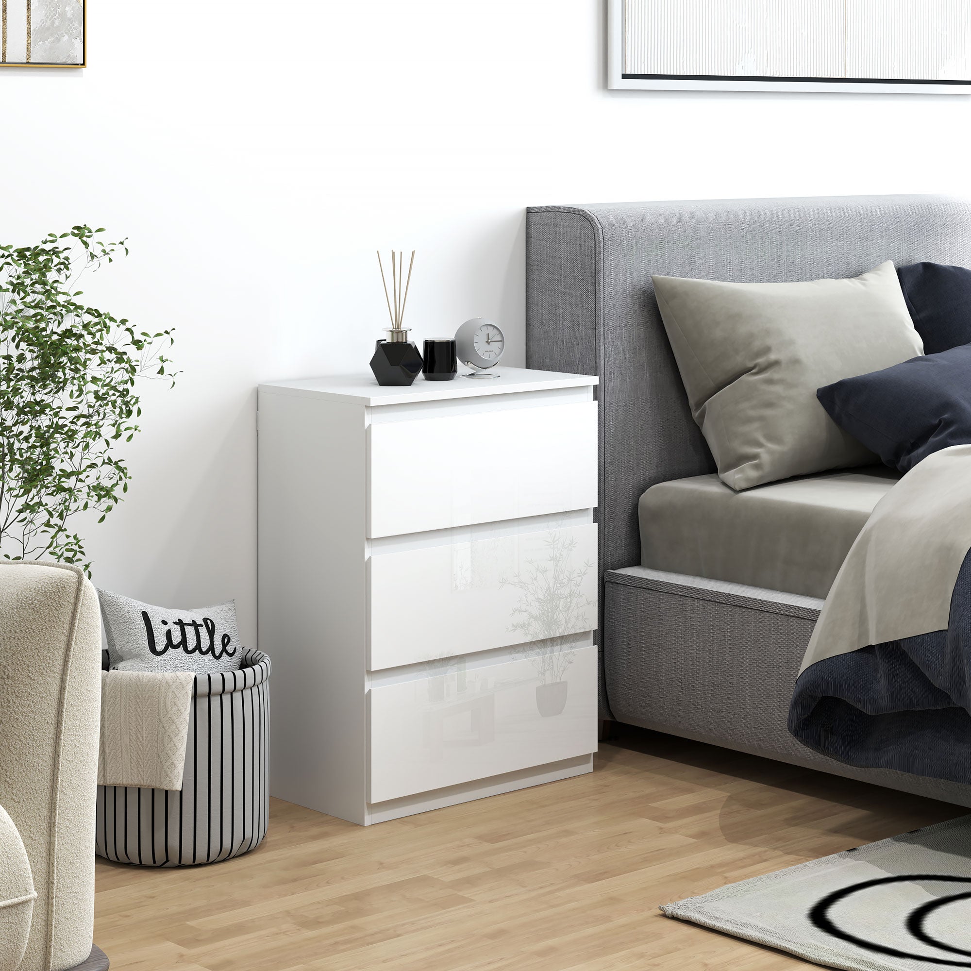 Cómoda de Madeira – 55x34x75 cm – Branco Brilhante