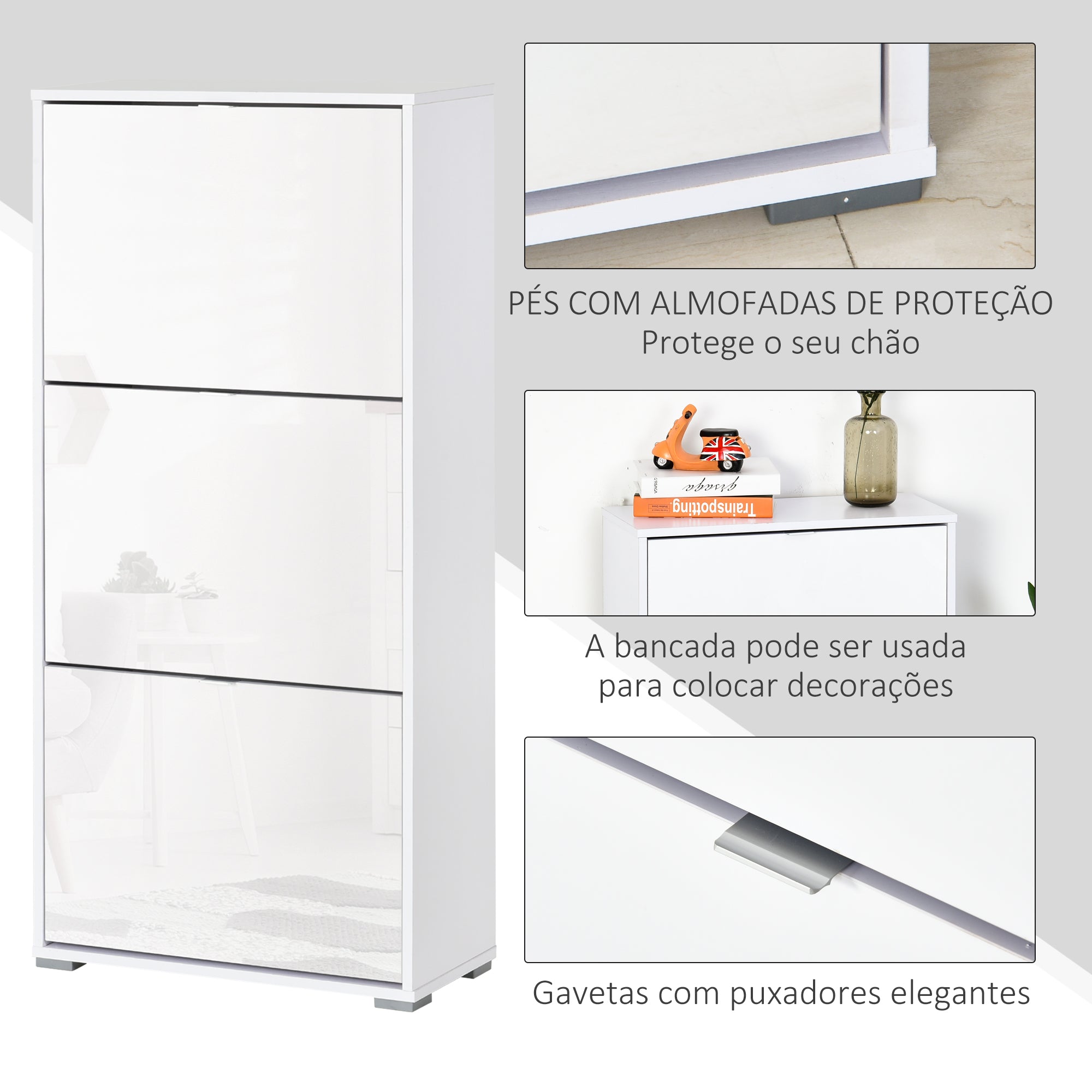 Sapateira Vertical Moderna Branca 60x26x124cm