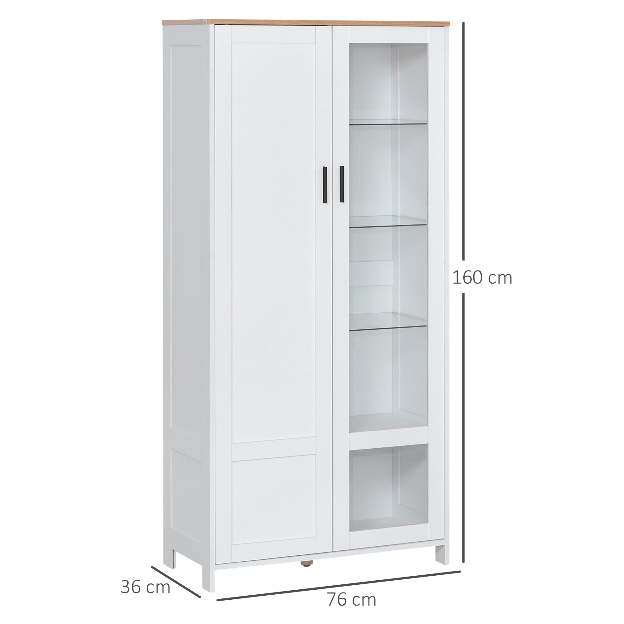 Armário de Cozinha Móvel com Porta de Vidro 76x36x160 cm - Branco