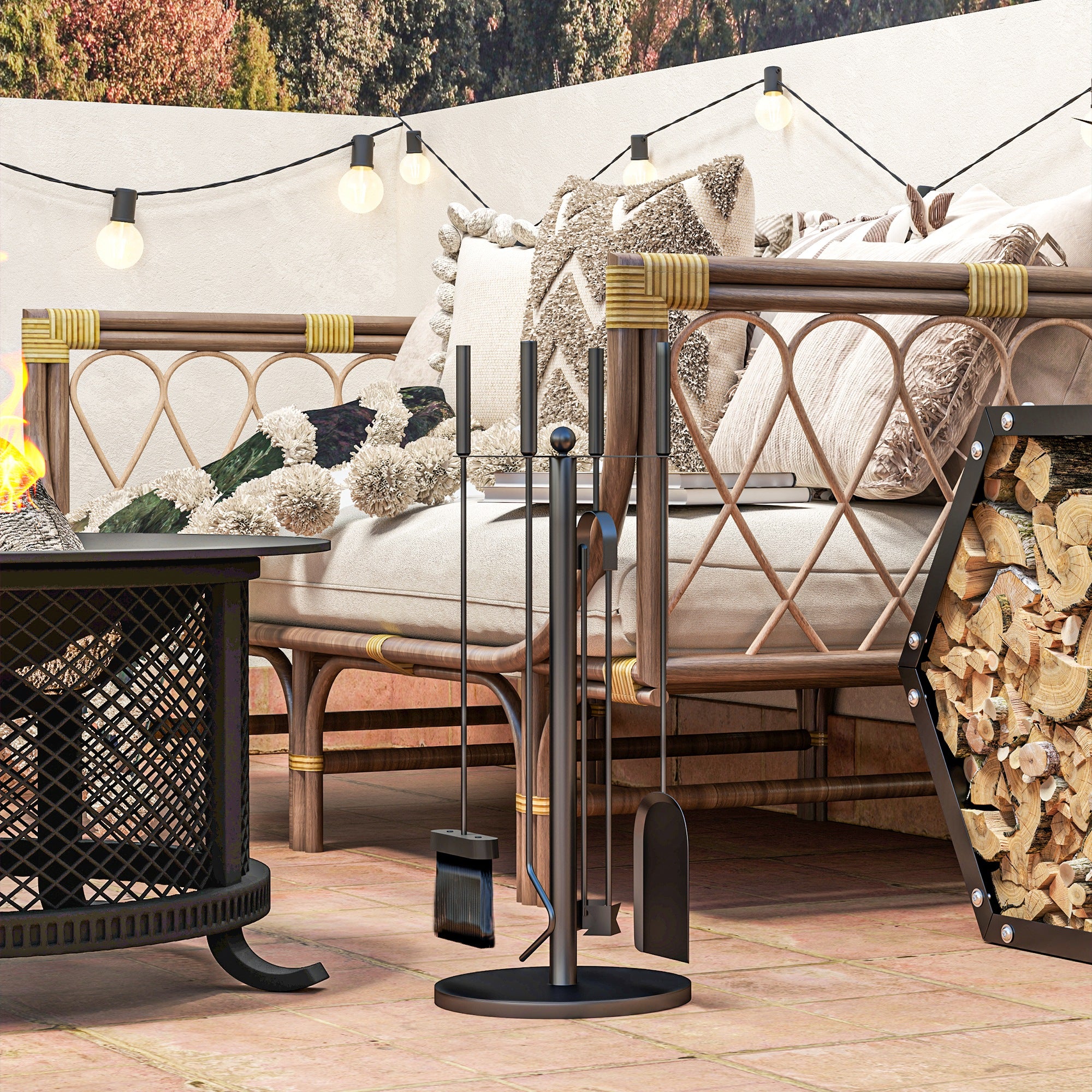 Conjunto de Ferramentas para Lareira – Ø25x54 cm – Preto – Metal