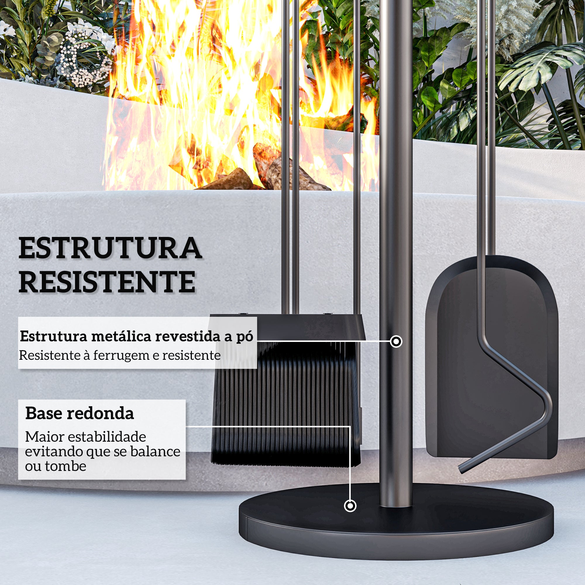 Conjunto de Ferramentas para Lareira – Ø25x54 cm – Preto – Metal