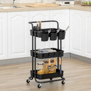 Carrinho de Cozinha de Aço com 3 Cestas e 4 Ganchos 42x38x86,5cm - Preto