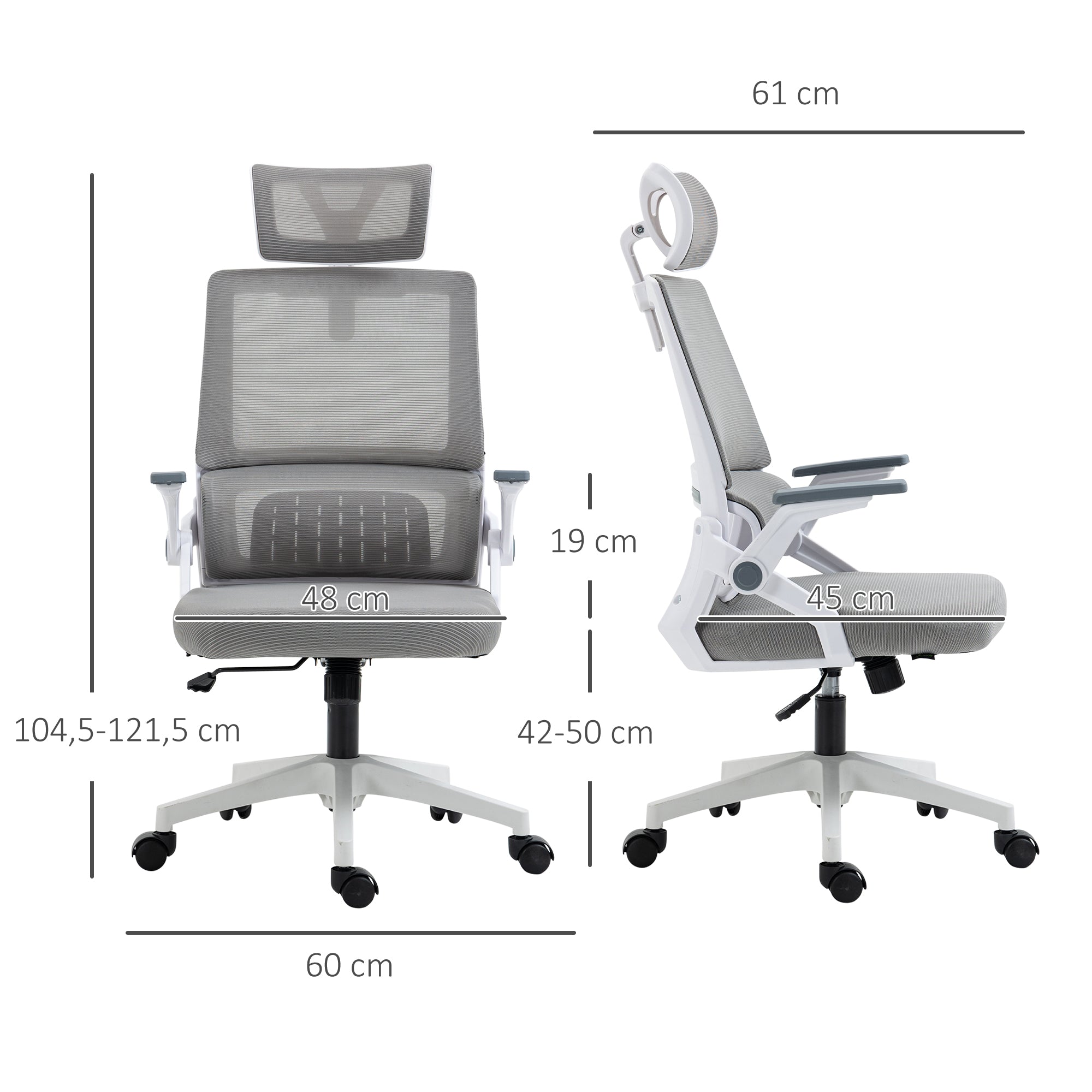 Cadeira de Escritório – 58x61x102-119 cm – Cinzenta – Malha e MDF