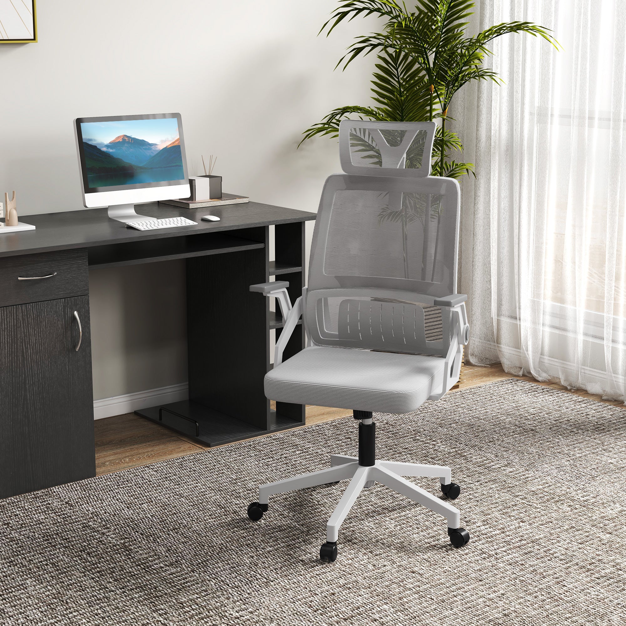 Cadeira de Escritório – 58x61x102-119 cm – Cinzenta – Malha e MDF