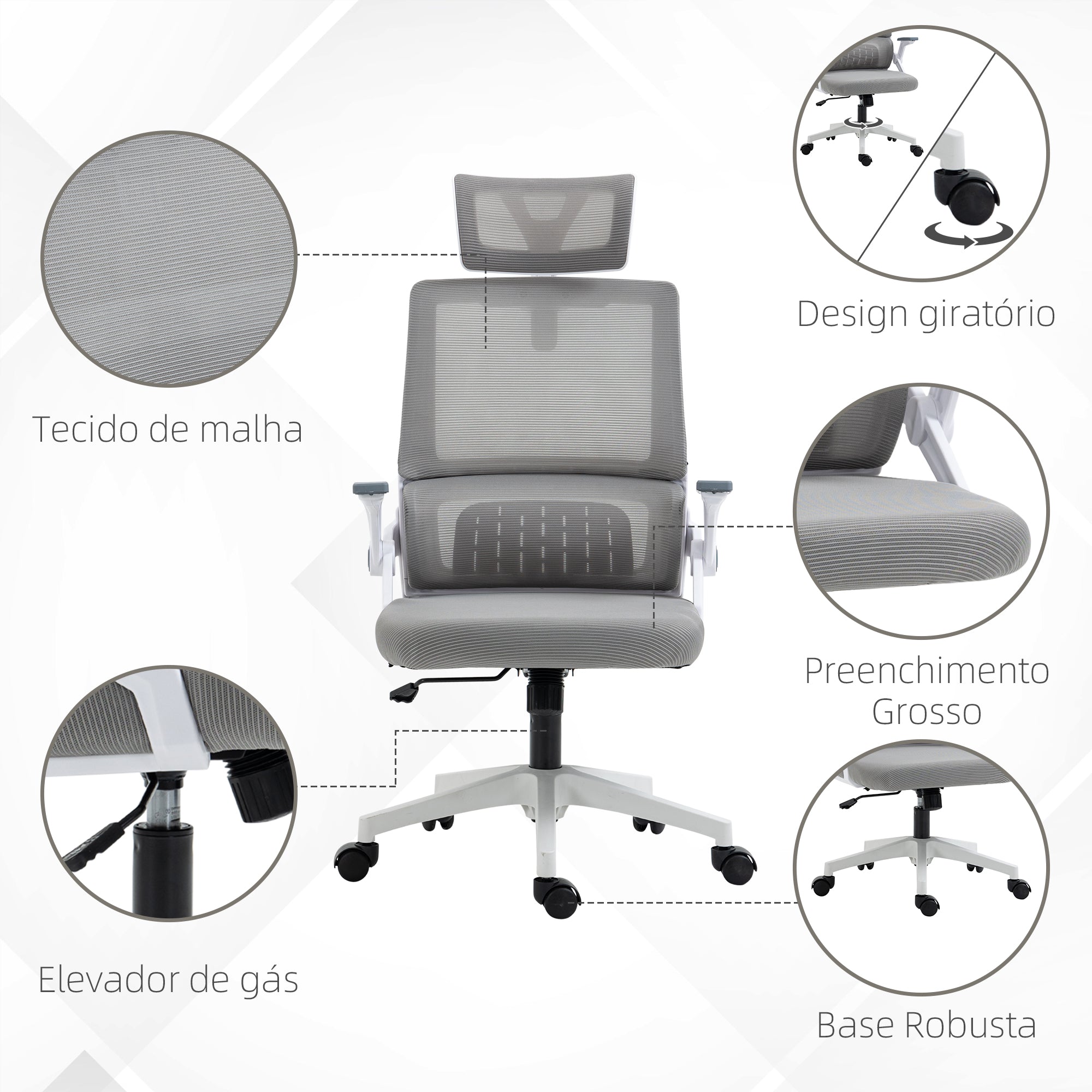 Cadeira de Escritório – 58x61x102-119 cm – Cinzenta – Malha e MDF