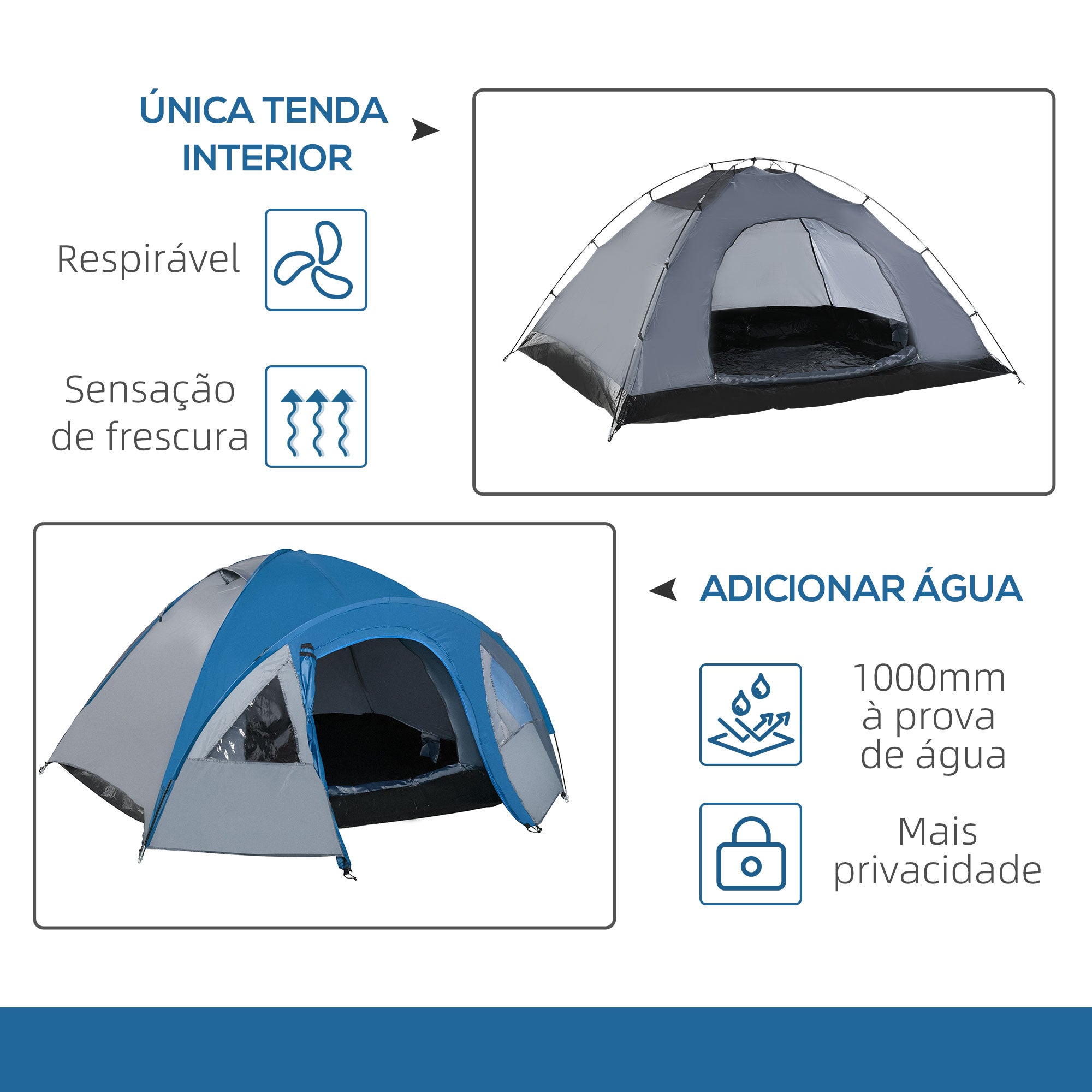 Tenda de Campismo para 2-3 Pessoas 300x250x130 cm Cinza e Azul