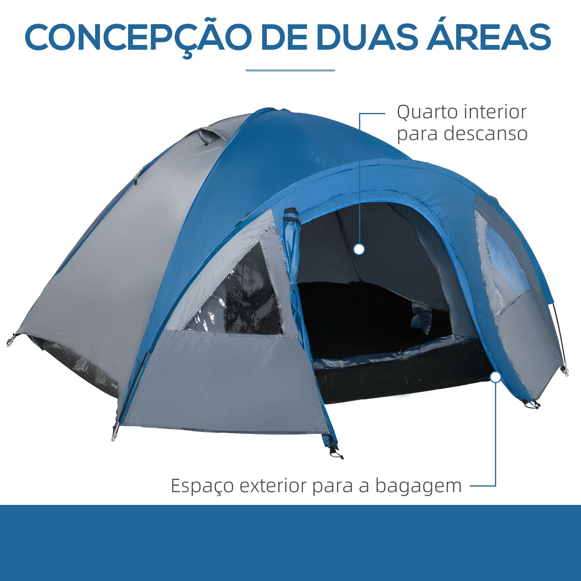 Tenda de Campismo para 2-3 Pessoas 300x250x130 cm Cinza e Azul