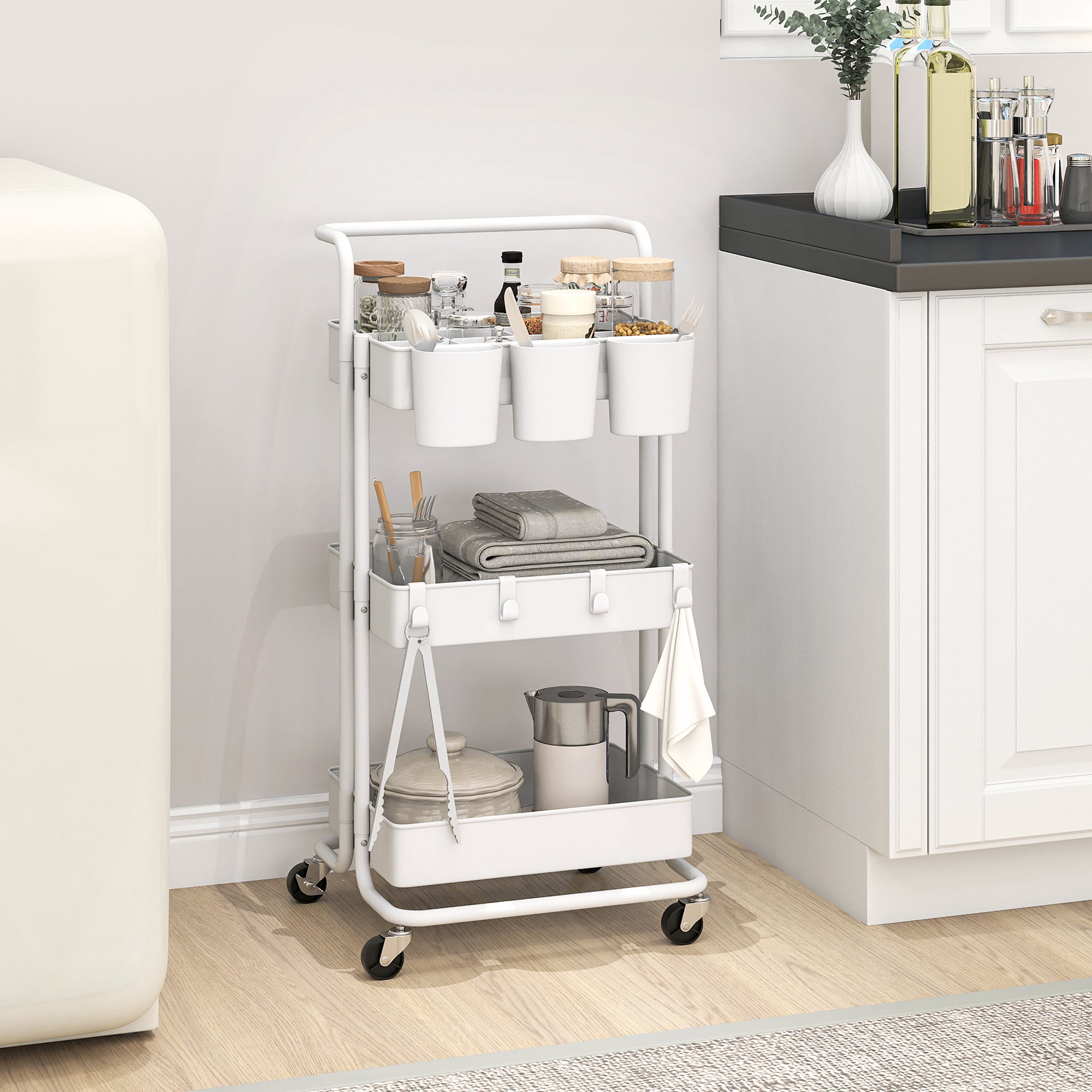 Carrinho de Cozinha de Aço – 42x38x86,5 cm – Branco