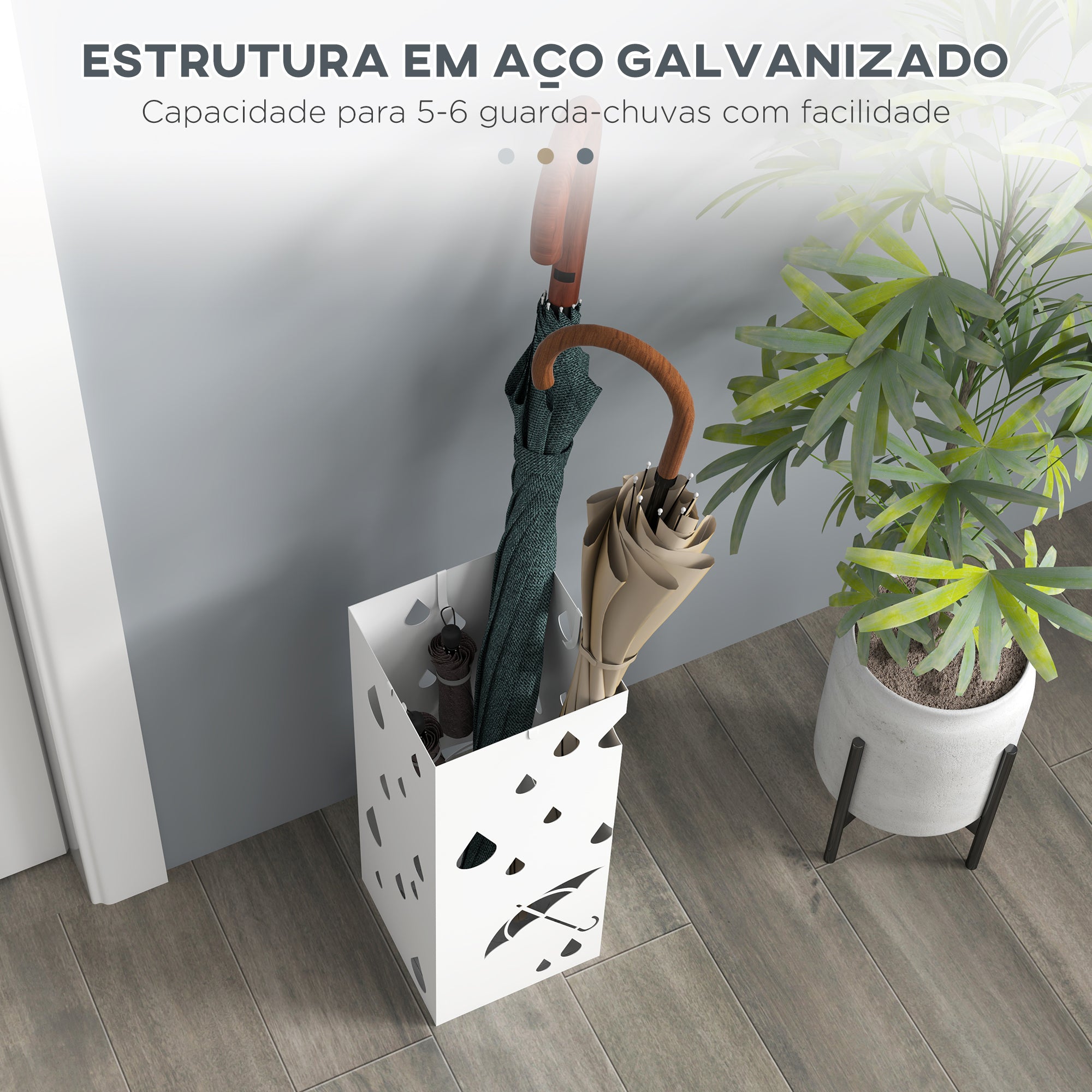 Suporte para Guarda-Chuvas – 15,5x15,5x41 cm – Branco – Aço galvanizado