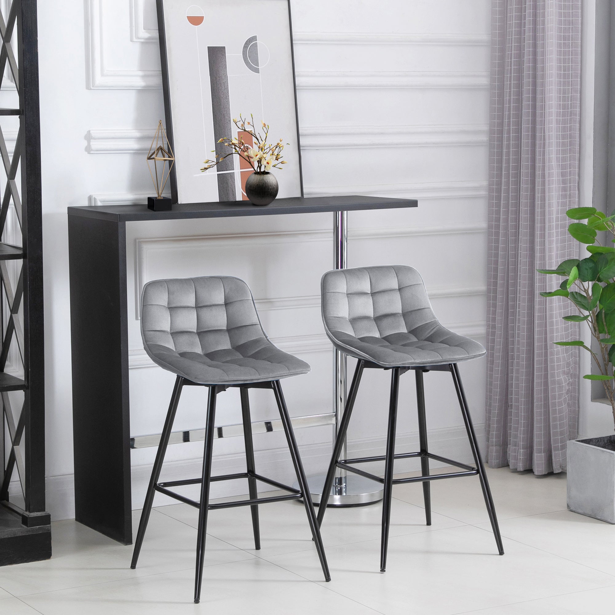 Bancos de Bar Acolchoados – 45x47x88 cm – Cinza – Poliéster e metal