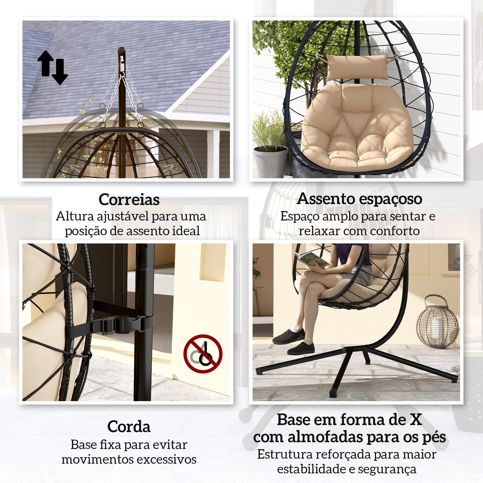 Cadeira Suspensa Espaçosa Cáqui 98x95x198 cm