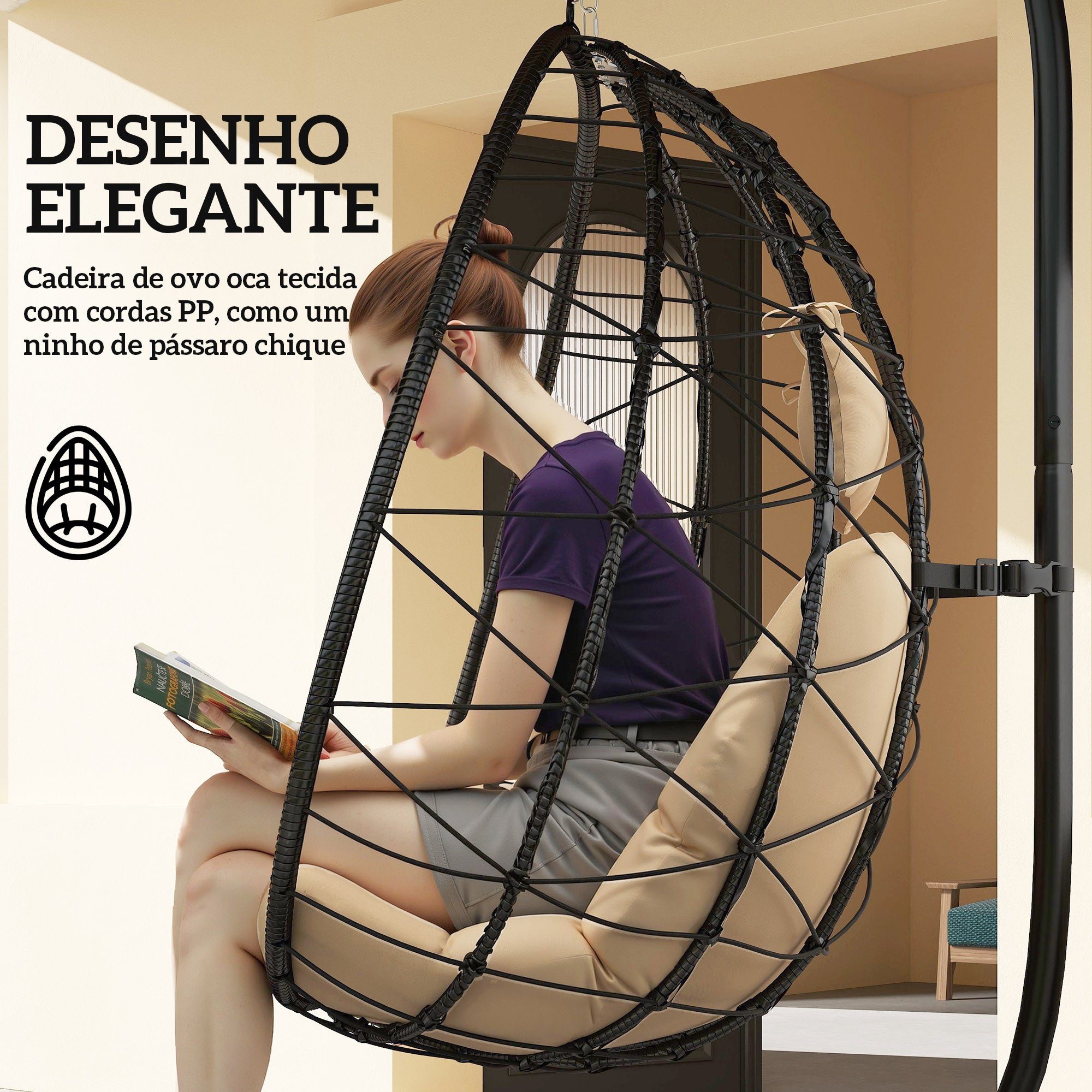 Cadeira Suspensa Espaçosa Cáqui 98x95x198 cm