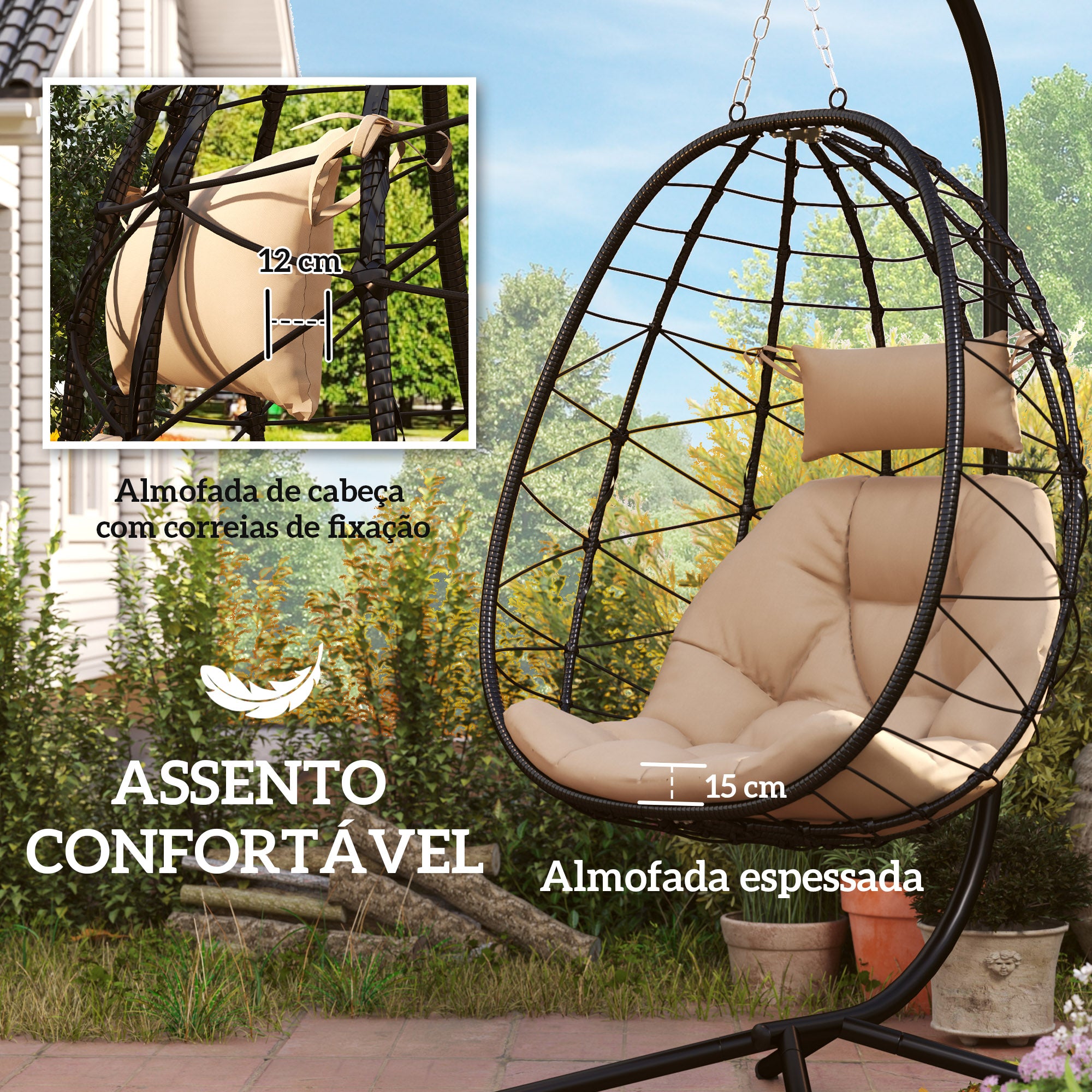 Cadeira Suspensa Espaçosa Cáqui 98x95x198 cm