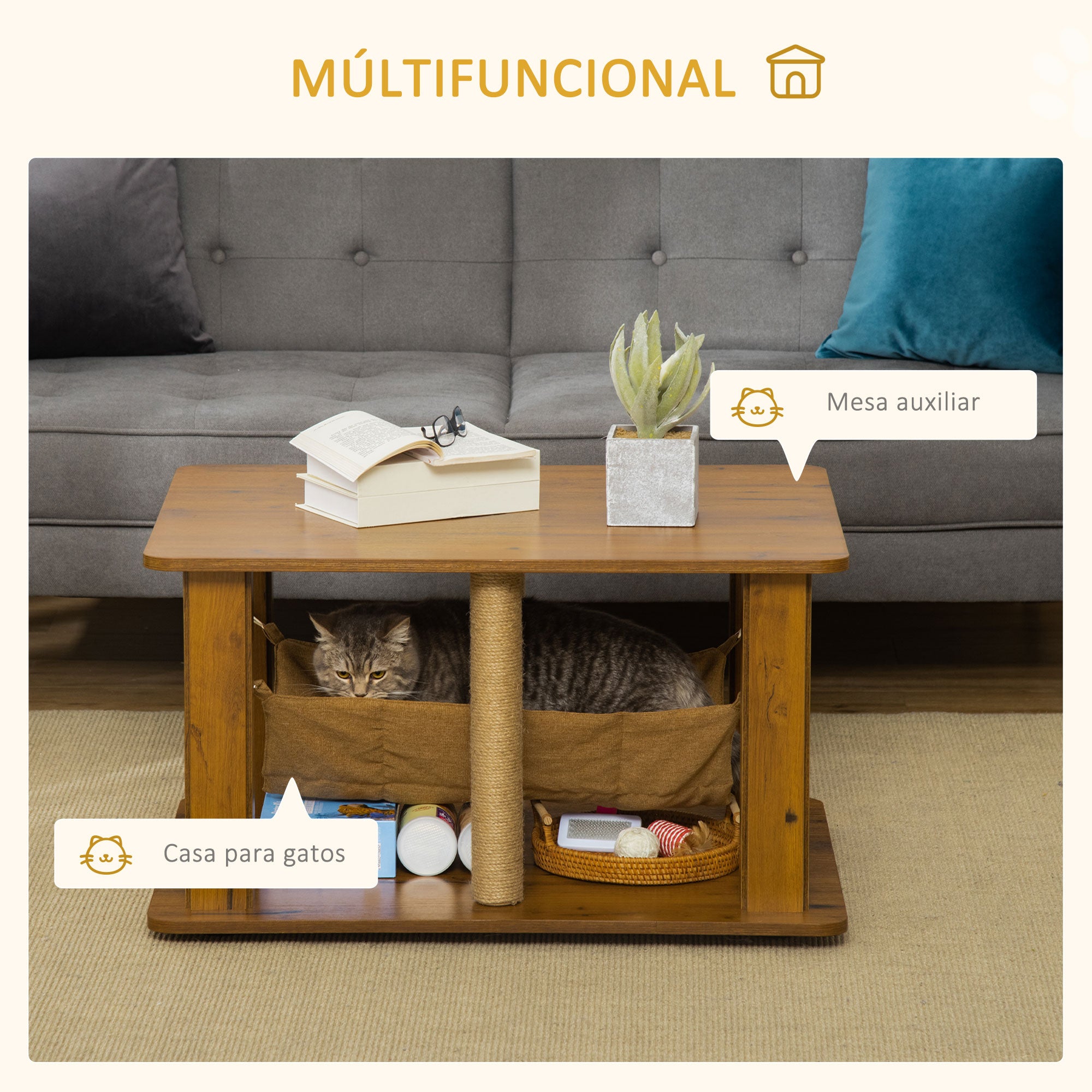 Mesa Auxiliar Multifuncional 79x59x45.5 cm - Castanho Rústico