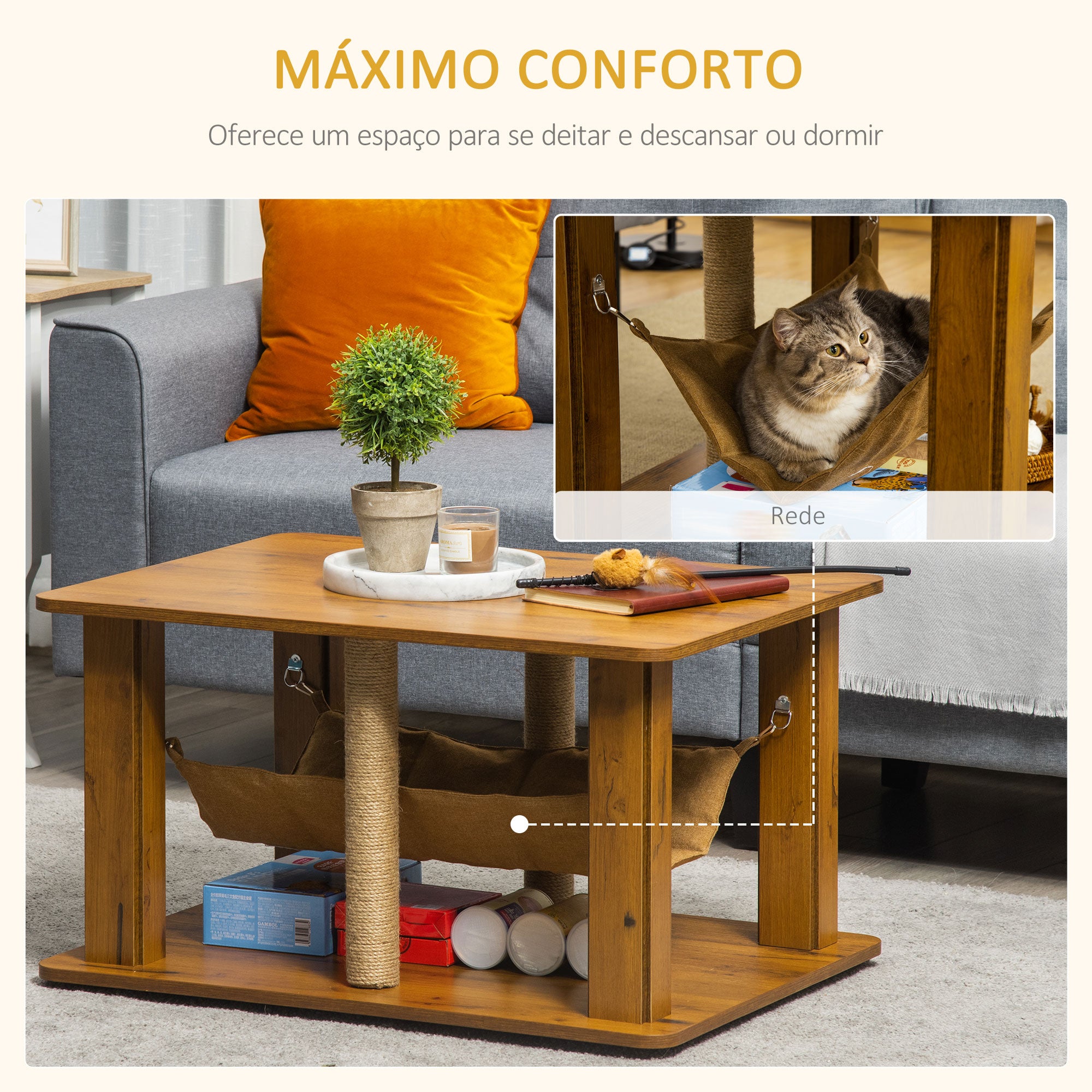 Mesa Auxiliar Multifuncional 79x59x45.5 cm - Castanho Rústico