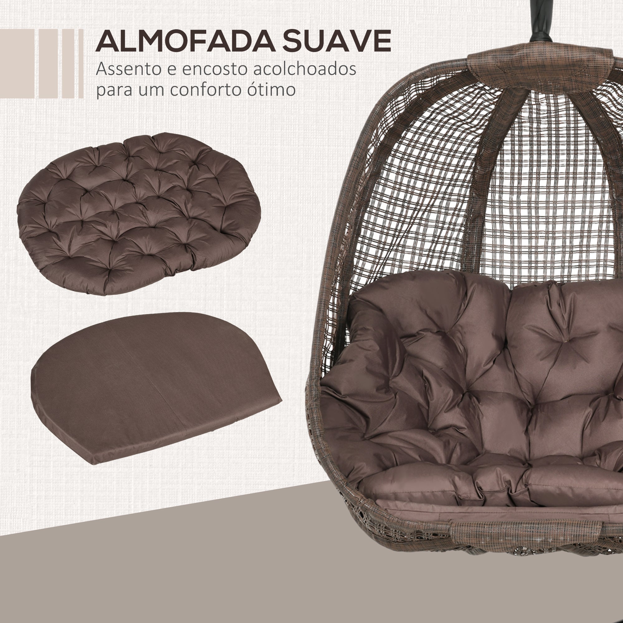 Cadeirão Suspenso Marrom 118x103x172 cm em Imitação de Vime com Estrutura de Aço