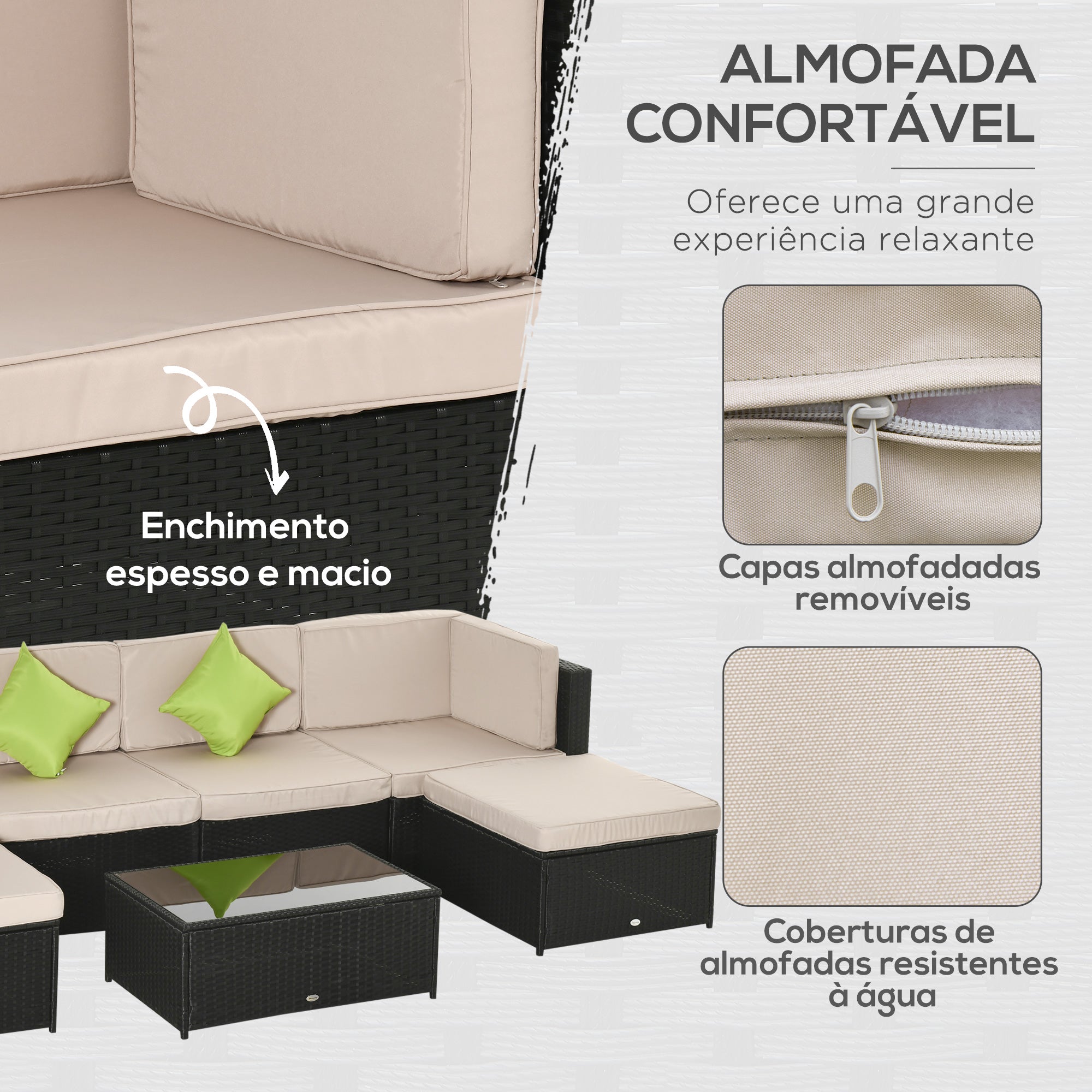 Conjunto de Sofá de Jardim – 80x80x71 cm – Preto Areia Verde – Vime PE