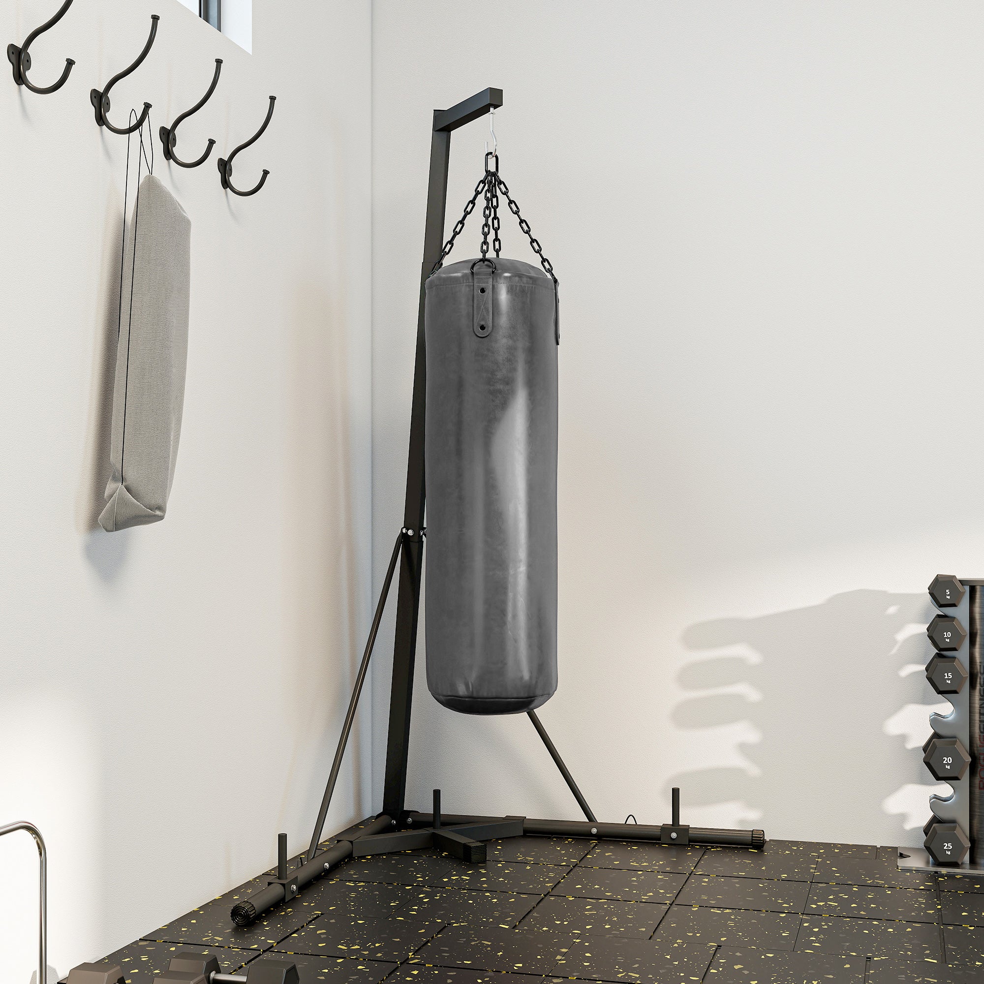 Suporte para Saco de Boxe de Pé Ajustável 170x90x182-225 cm - Preto