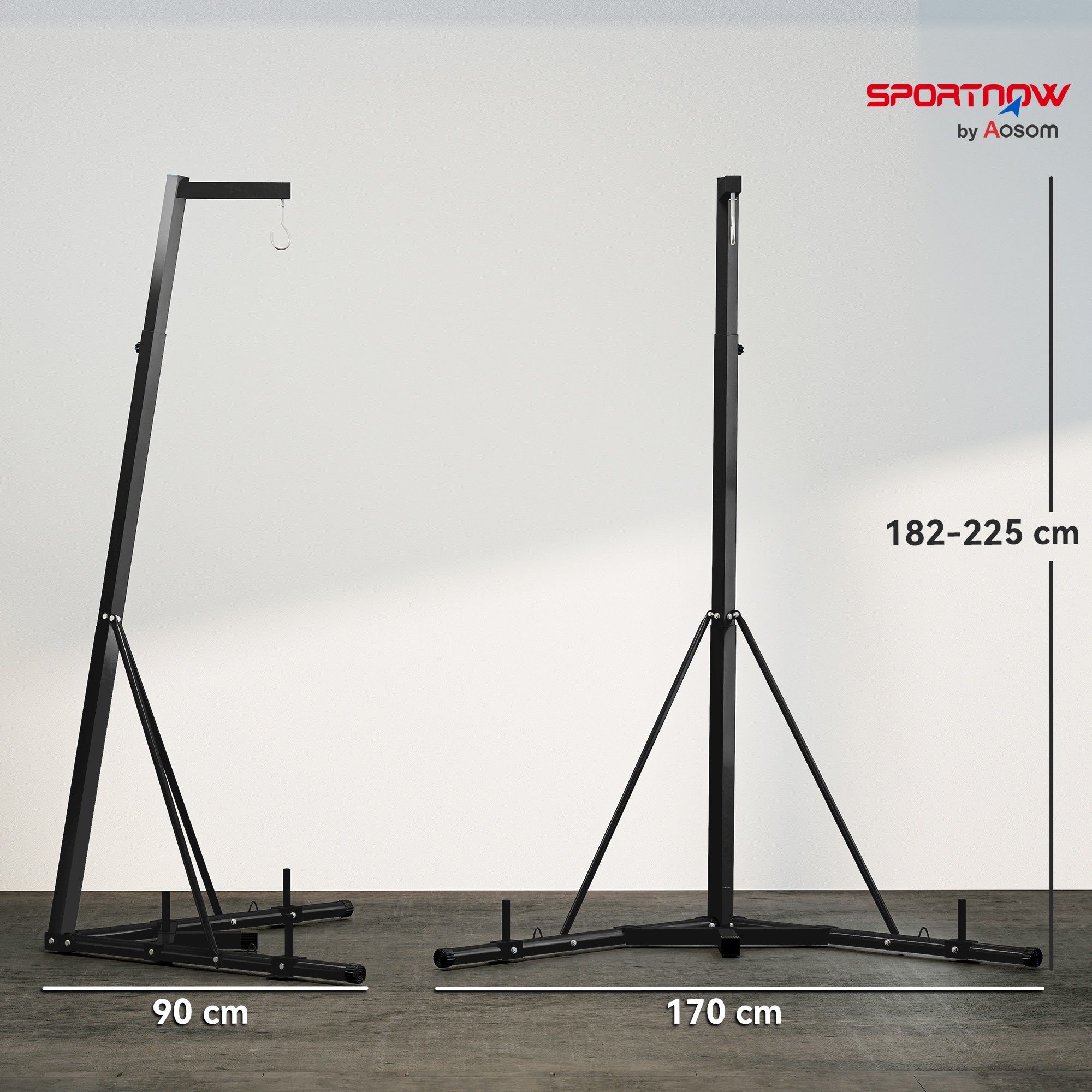 Suporte para Saco de Boxe de Pé Ajustável 170x90x182-225 cm - Preto