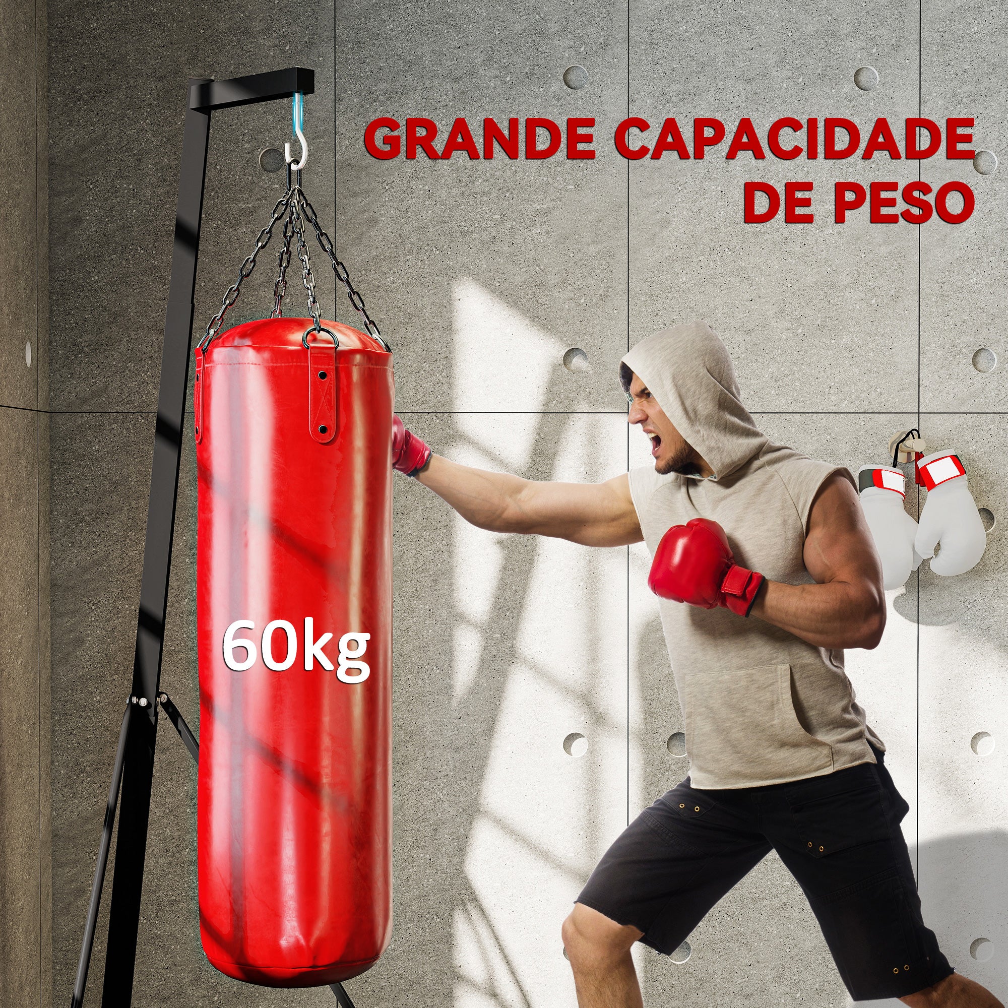 Suporte para Saco de Boxe de Pé Ajustável 170x90x182-225 cm - Preto