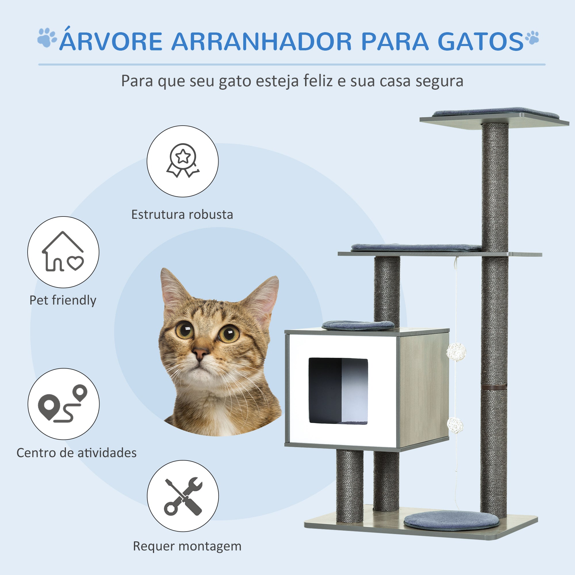 Árvore Arranhadora para Gatos – 71,5x49,5x120cm – Cinzento – madeira melamina e aglomerado