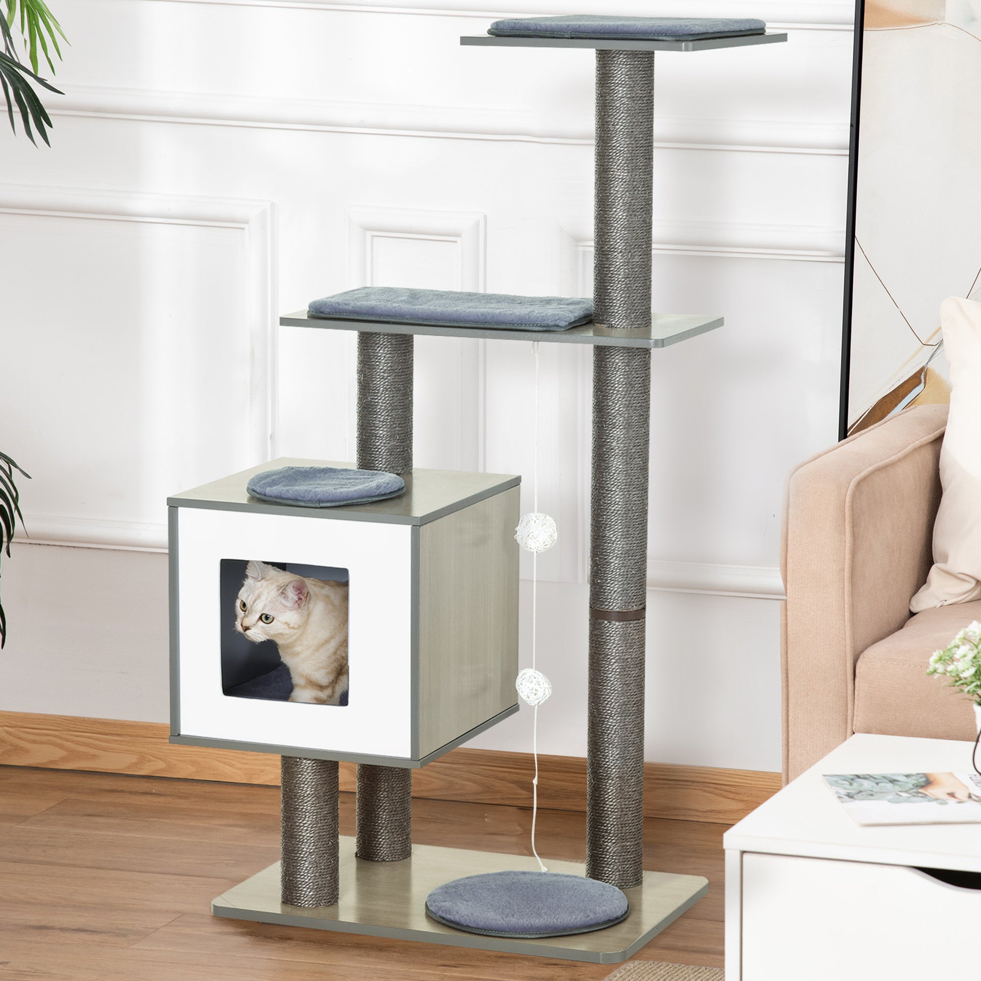 Árvore Arranhadora para Gatos – 71,5x49,5x120cm – Cinzento – madeira melamina e aglomerado