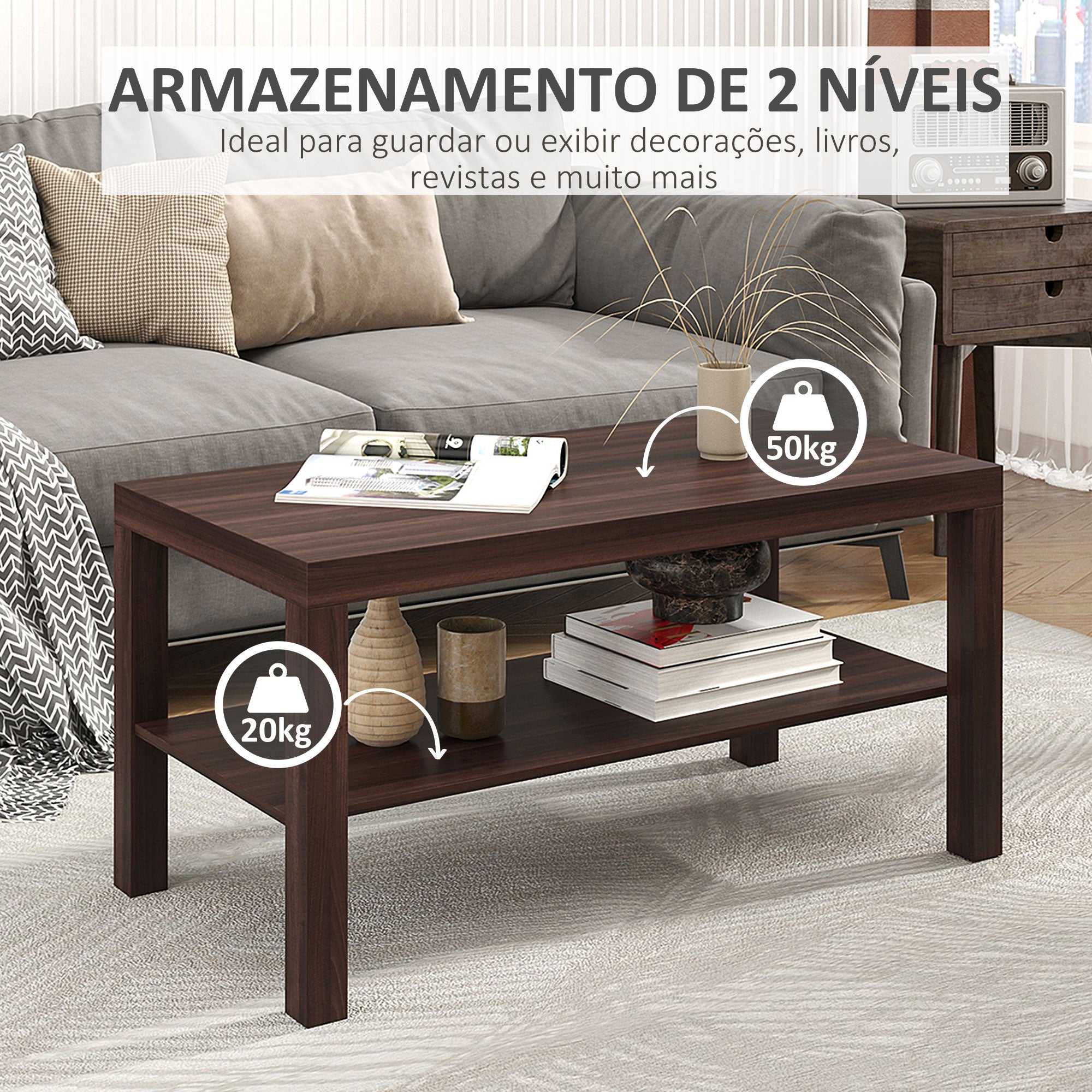 Mesa de Centro 90x45x44,5 cm Cor Nogueira