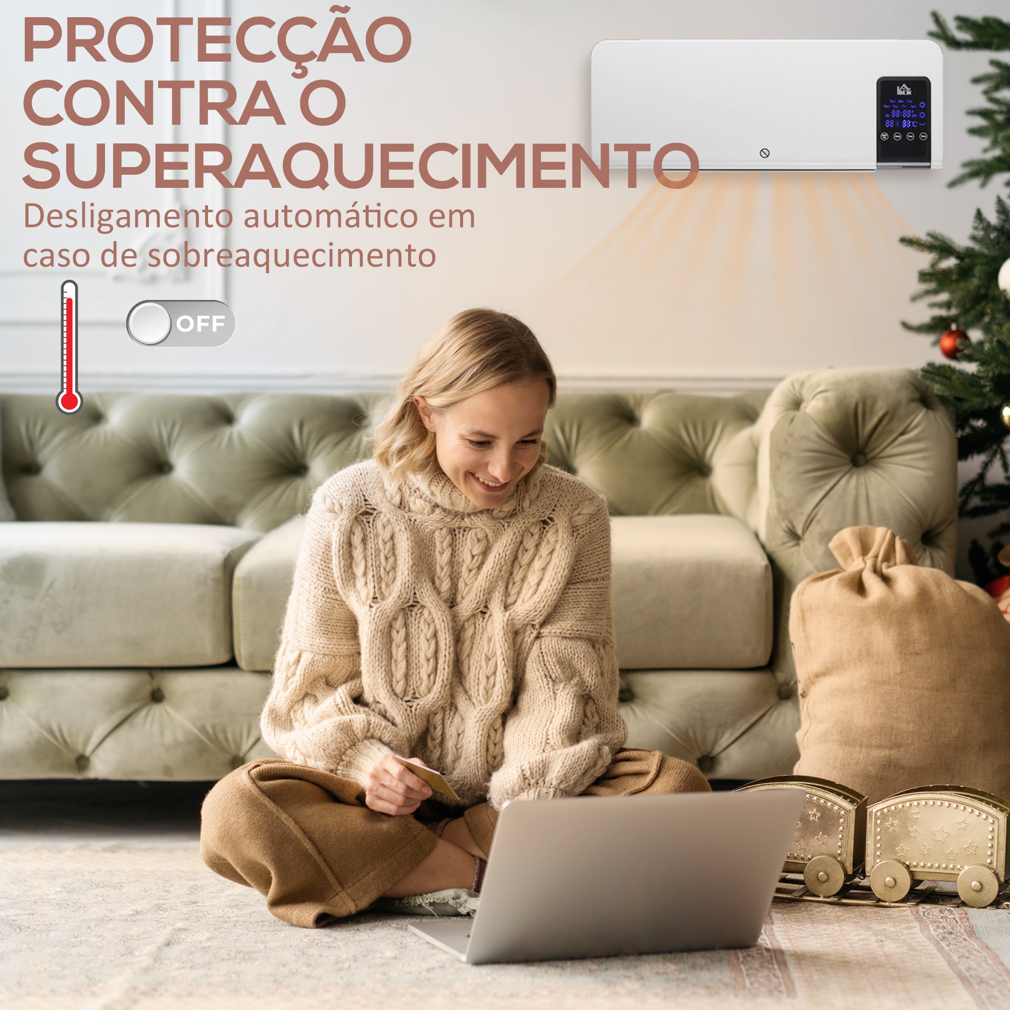 Aquecedor Elétrico de Parede 1000W/2000W Branco 54,5x12x21,5 cm