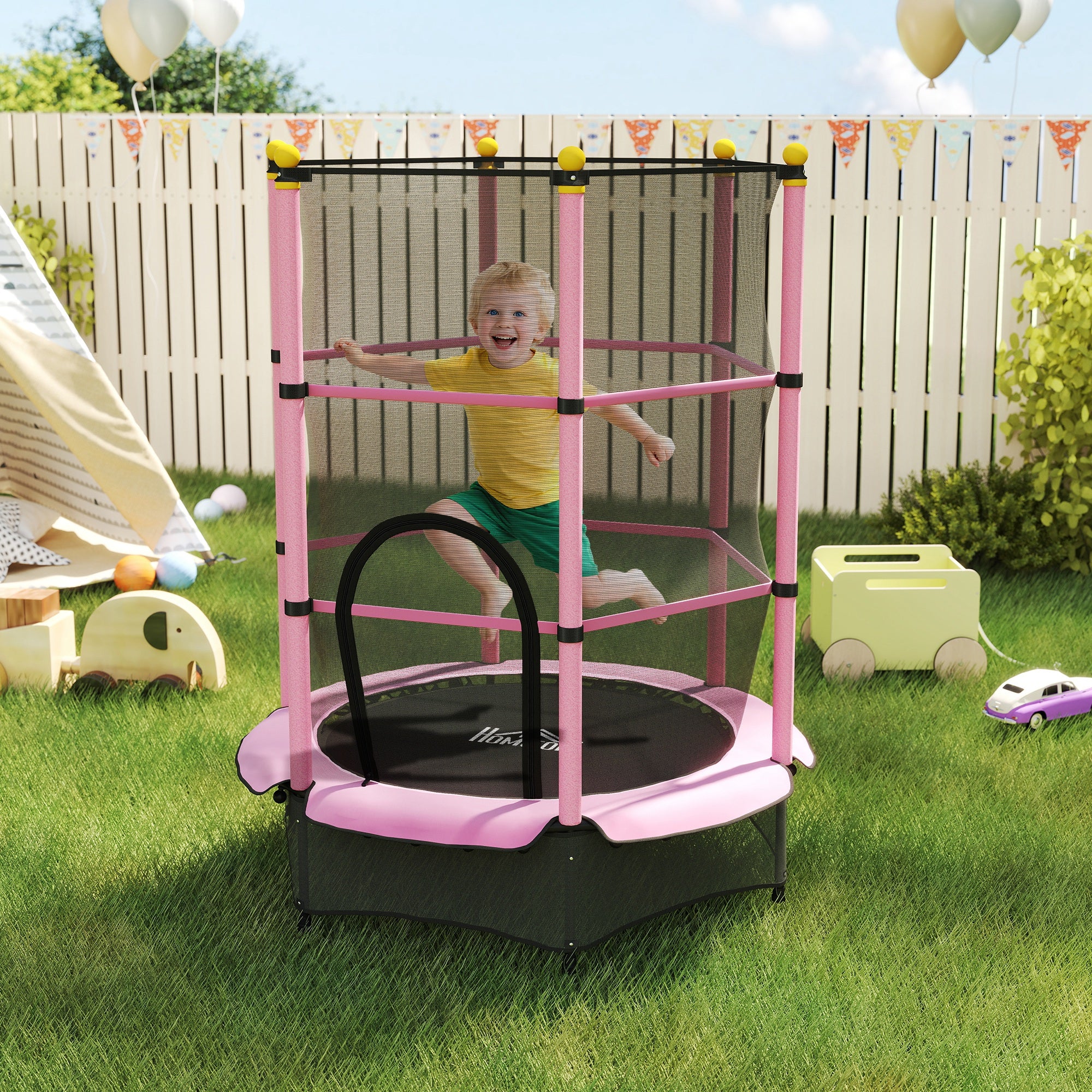 Trampolim Infantil – Ø140x190 cm – Rosa – Aço, PP e EPE