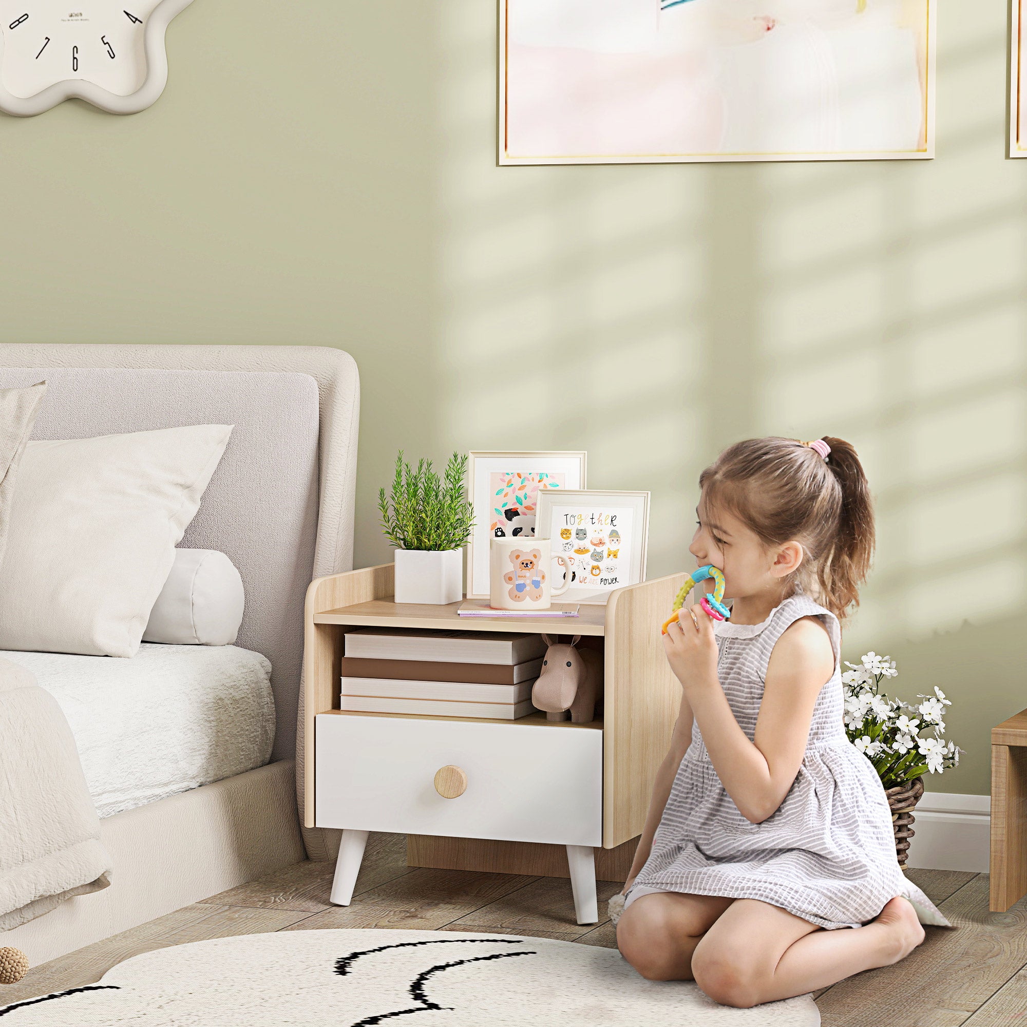 Mesa de Cabeceira Infantil de Madeira Branca 40x32,5x40 cm