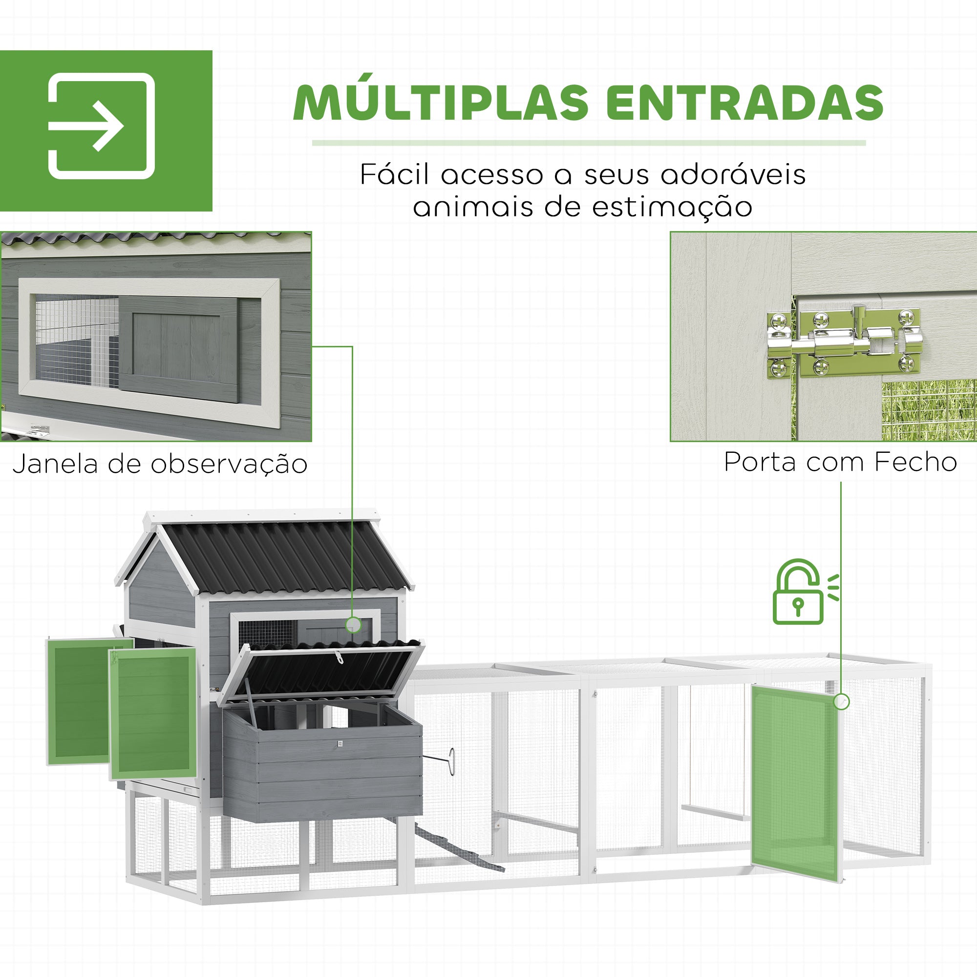 Galinheiro Espaçoso Cinza 315,5x150,5x140,5 cm