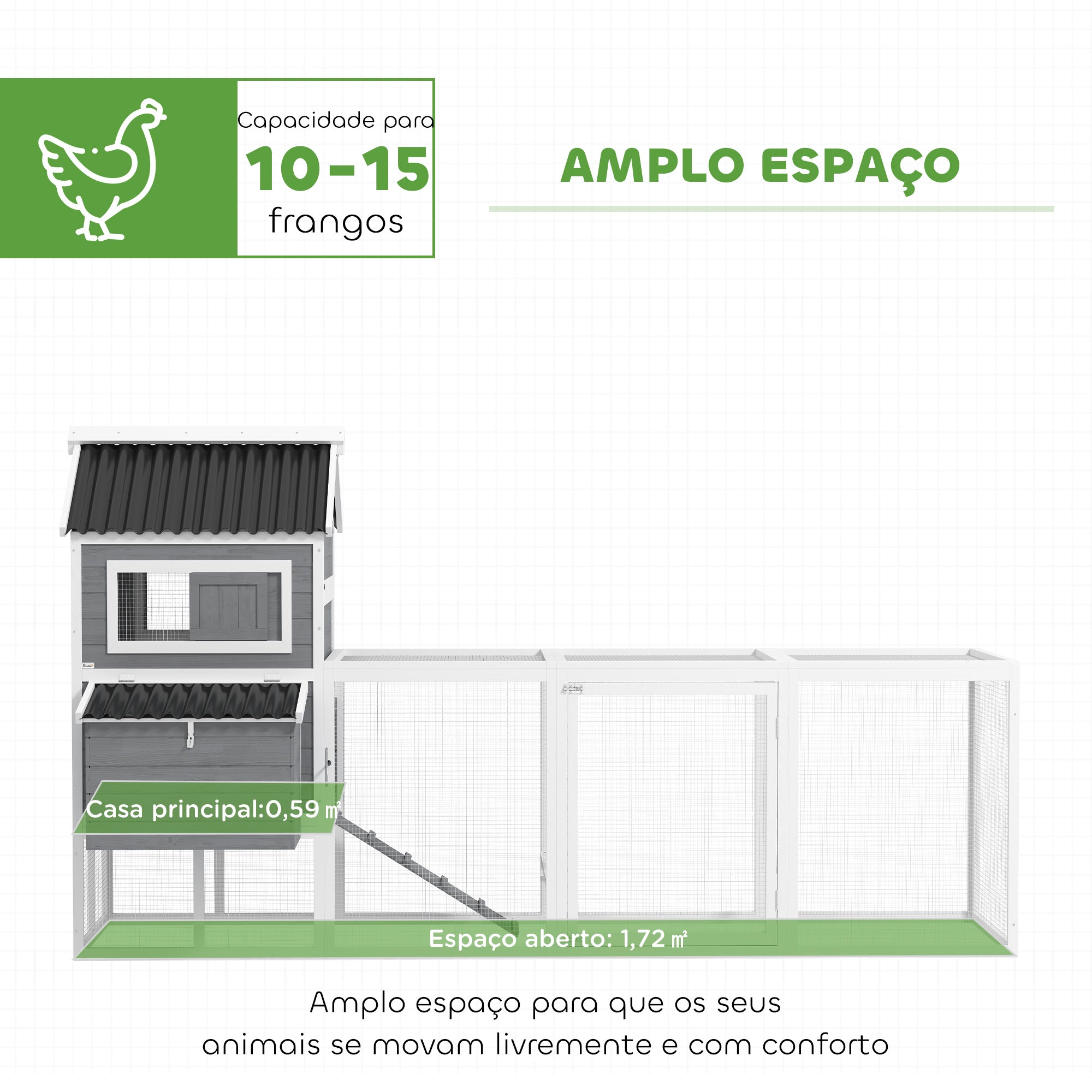 Galinheiro Espaçoso Cinza 315,5x150,5x140,5 cm