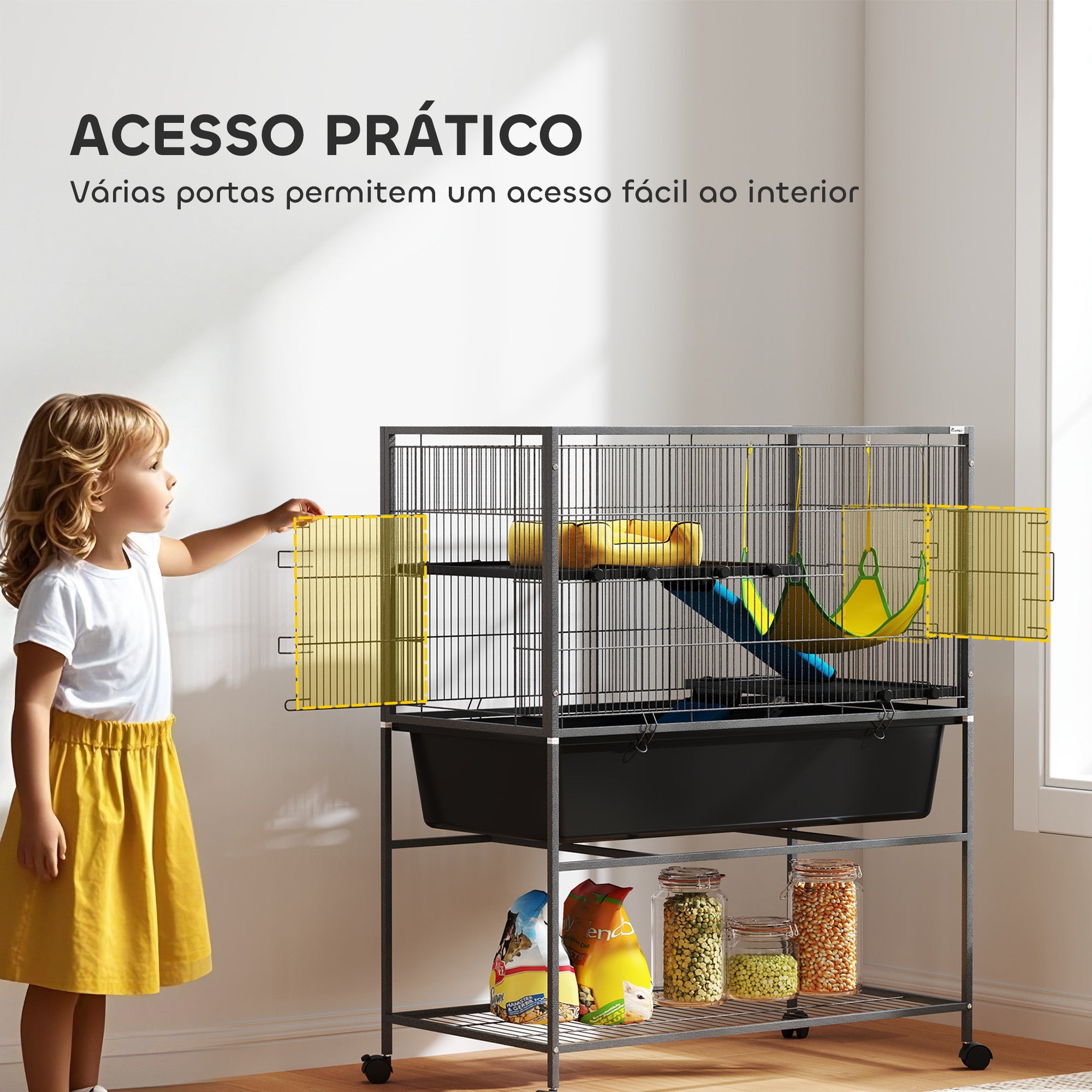 Gaiola para Animais de 3 Níveis 88x48x102 cm - Cinza Escuro