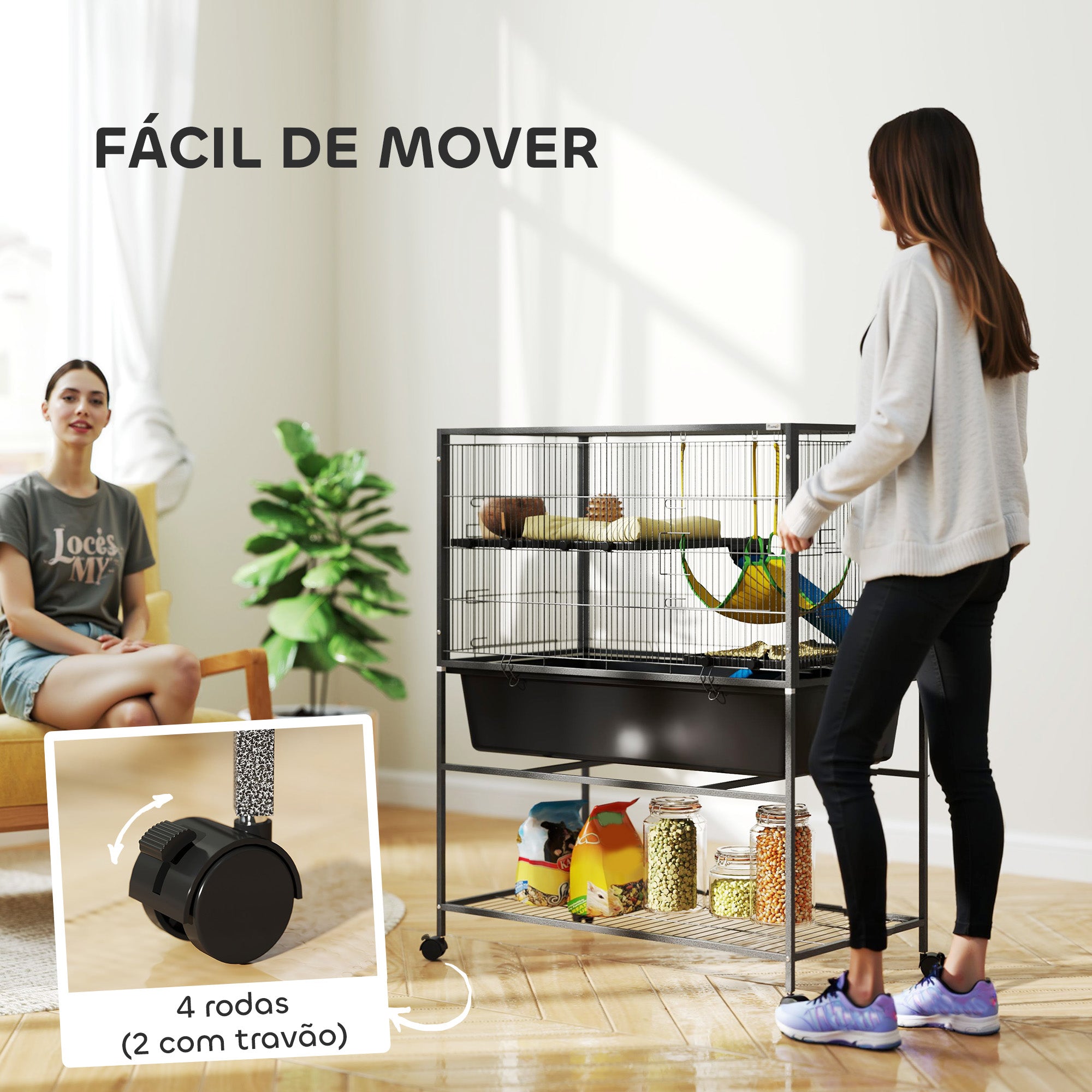 Gaiola para Animais de 3 Níveis 88x48x102 cm - Cinza Escuro