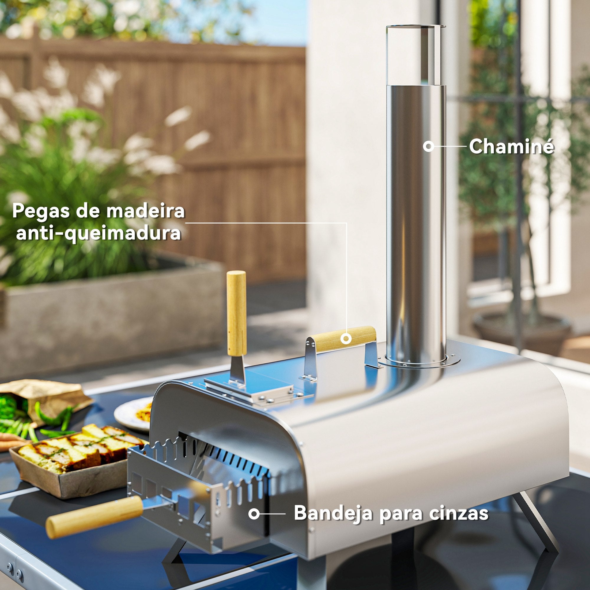 Mini Forno a Lenha para Pizza 79x36x75 cm - Prata