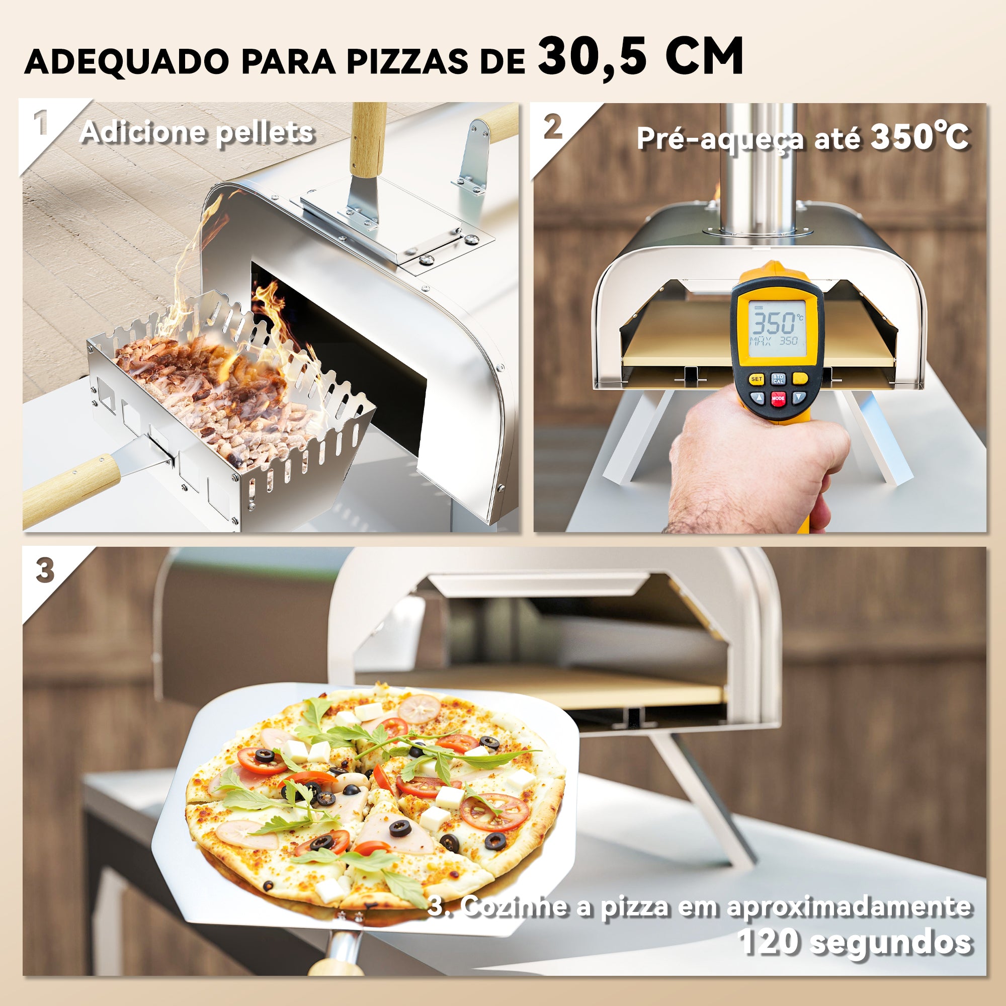 Mini Forno a Lenha para Pizza 79x36x75 cm - Prata