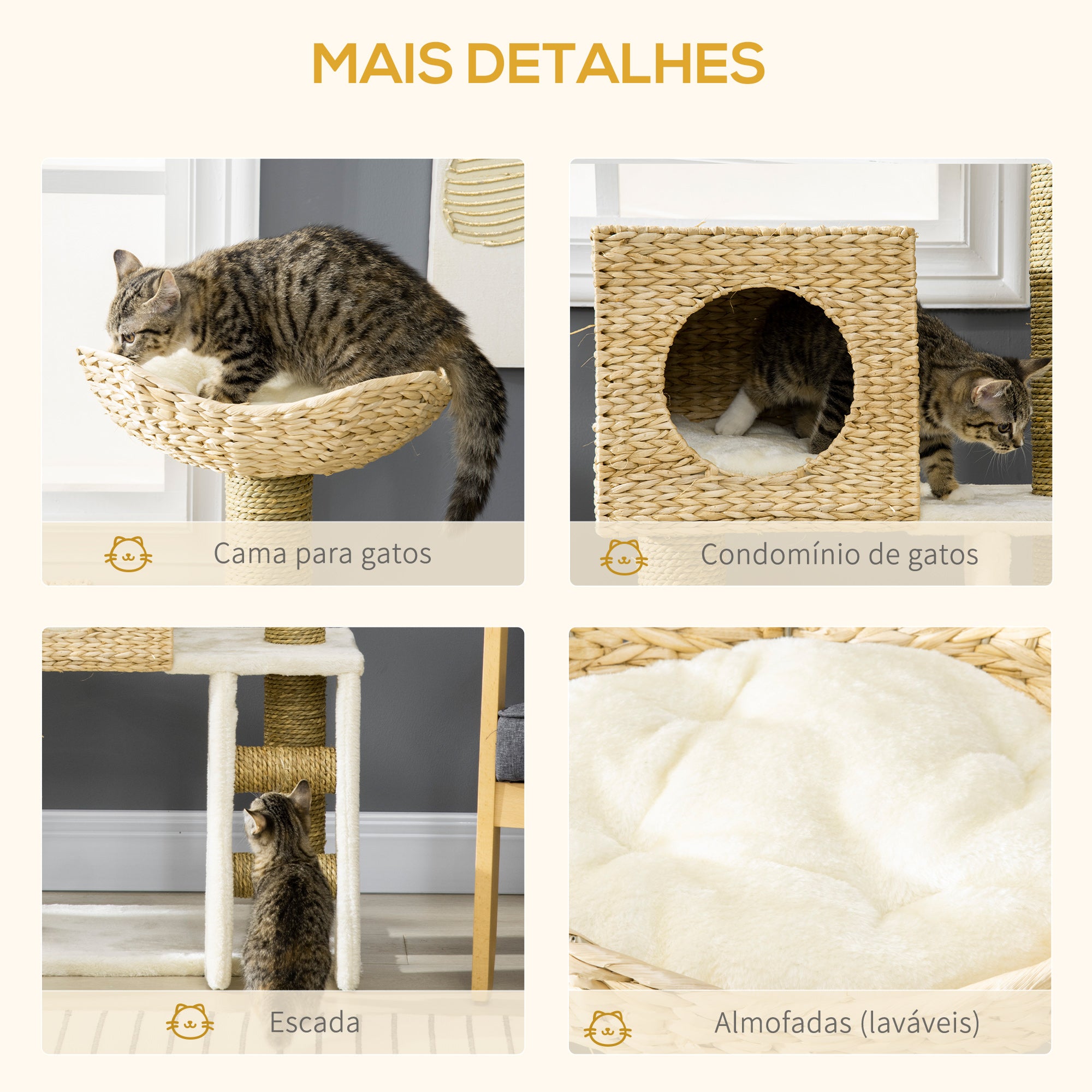 Arranhador para Gatos Médio – 57x37x100,5 cm – Bege – Aglomerado de madeira
