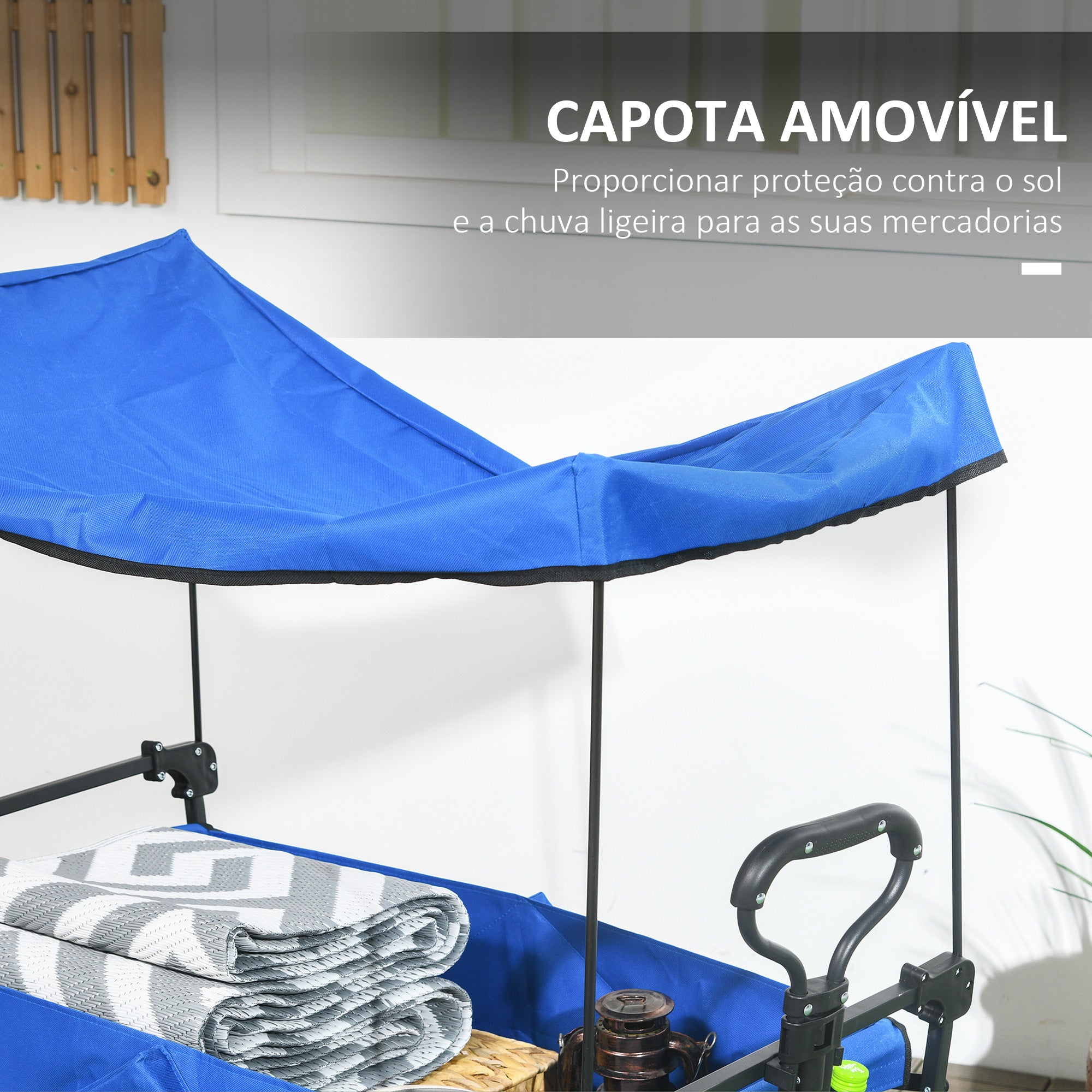 Carrinho de Transporte Dobrável Azul 97x52x105 cm - Capacidade 100 kg