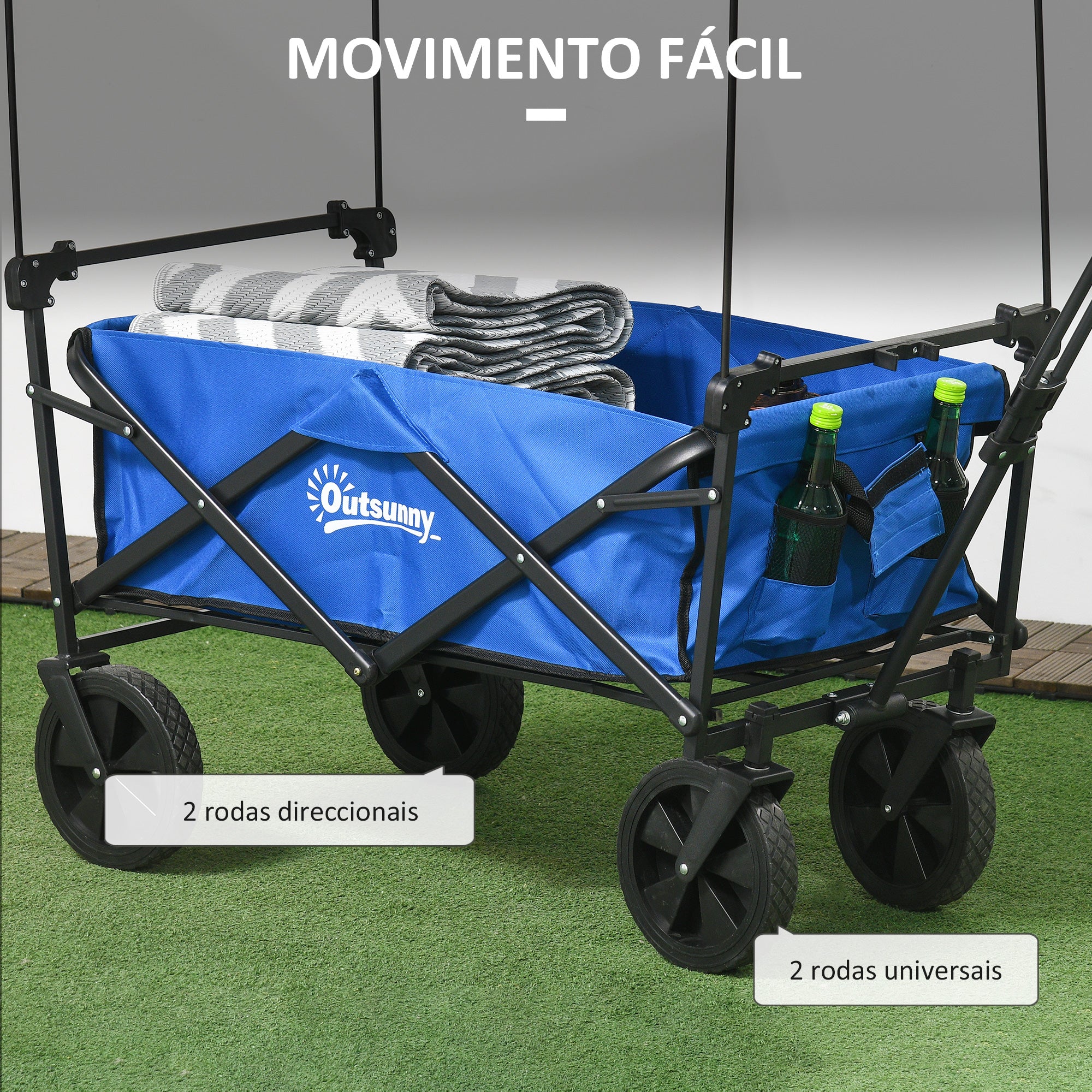 Carrinho de Transporte Dobrável Azul 97x52x105 cm - Capacidade 100 kg