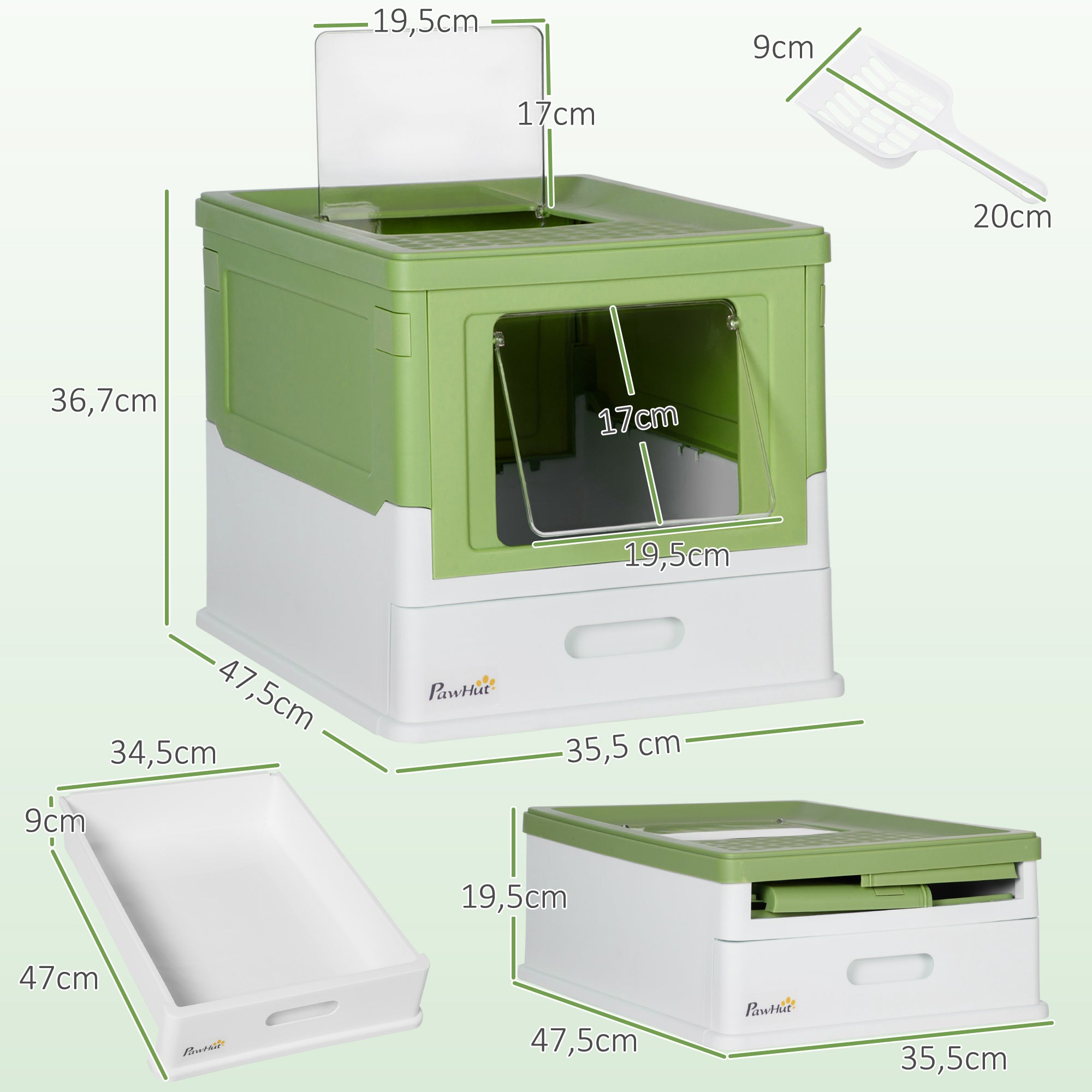 Caixa de Areia para Gatos Verde Claro 47,5x35,5x36,7cm - Privacidade e Conforto para o seu Felino