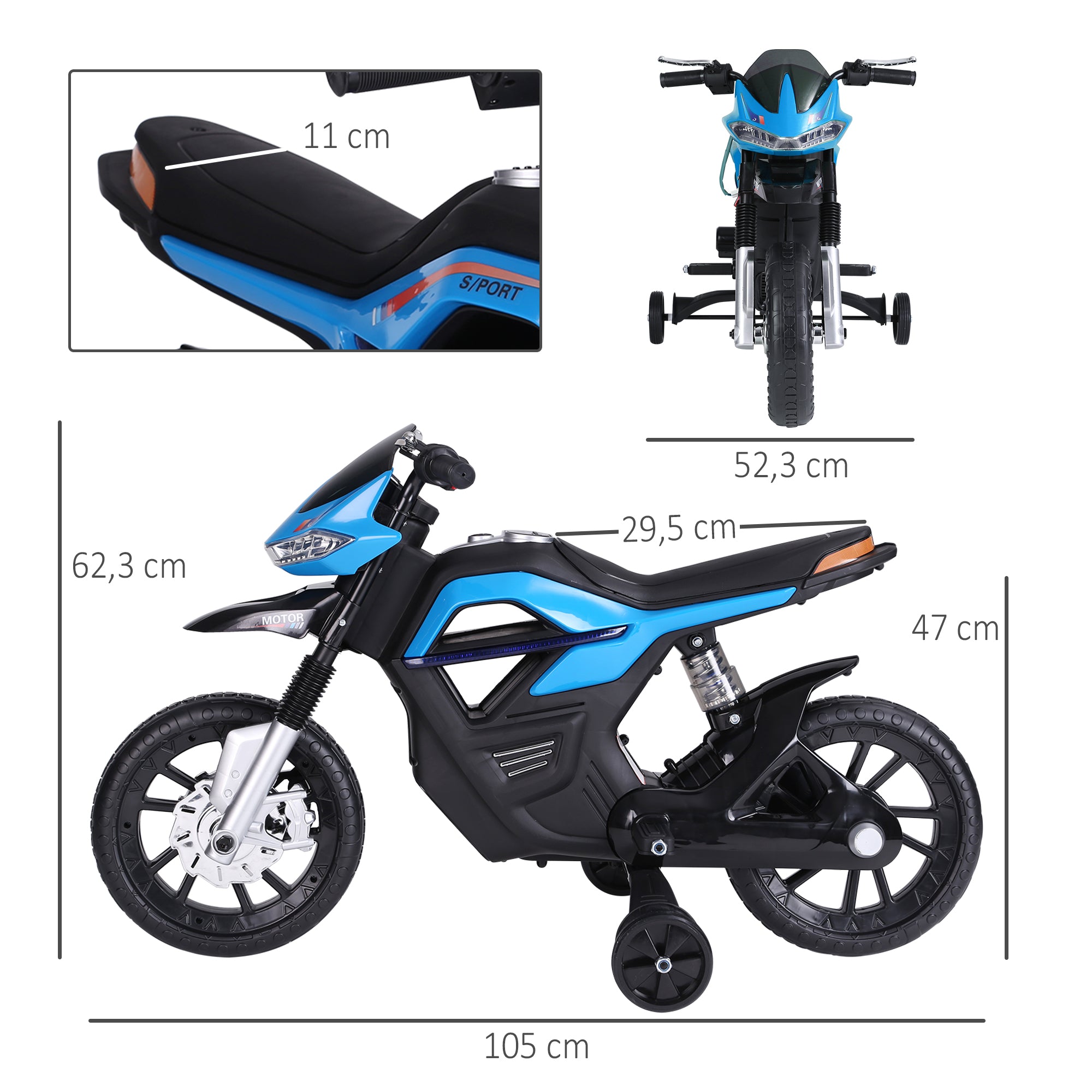 Motocicleta Infantil Elétrica Azul 105x52,3x62,3cm