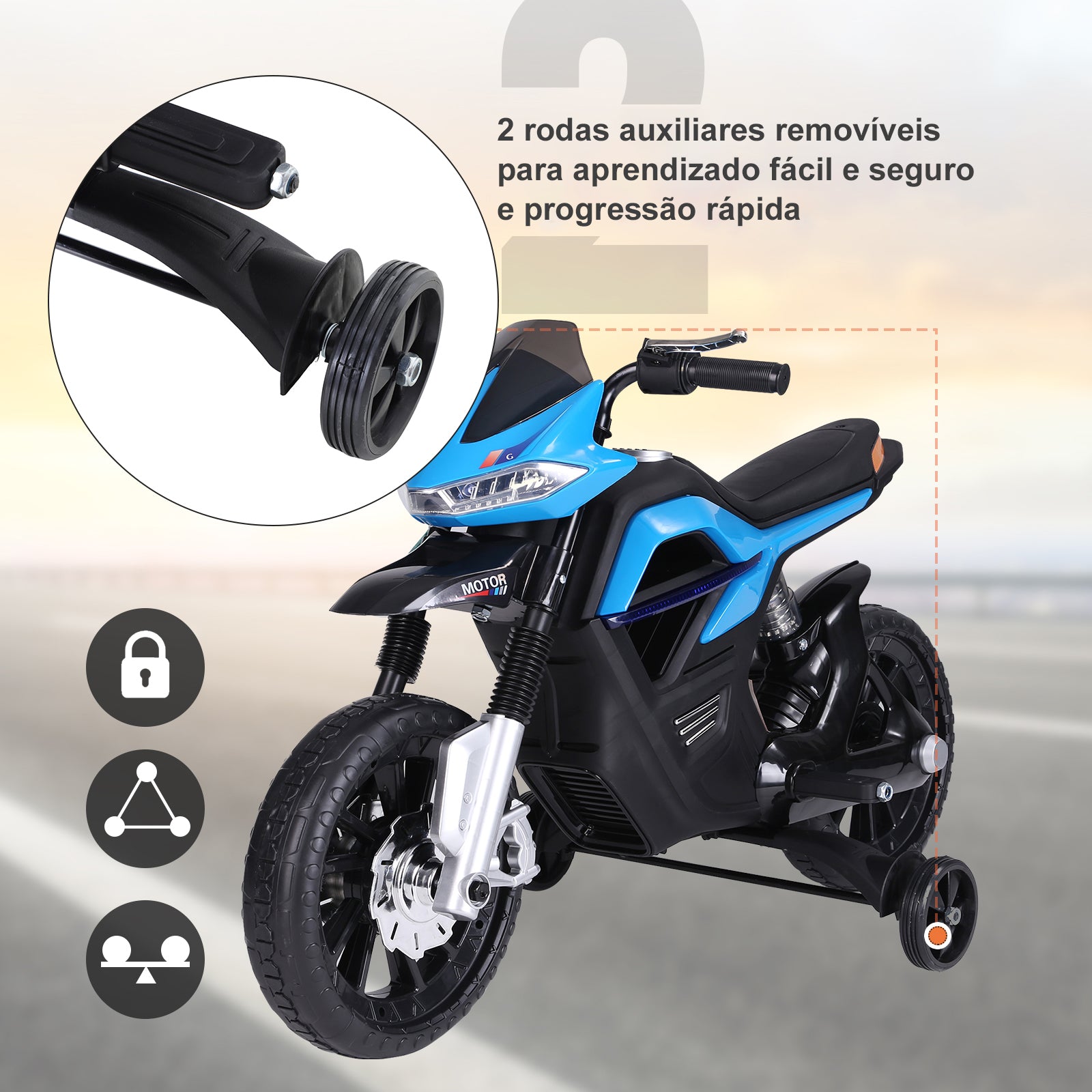 Motocicleta Infantil Elétrica Azul 105x52,3x62,3cm